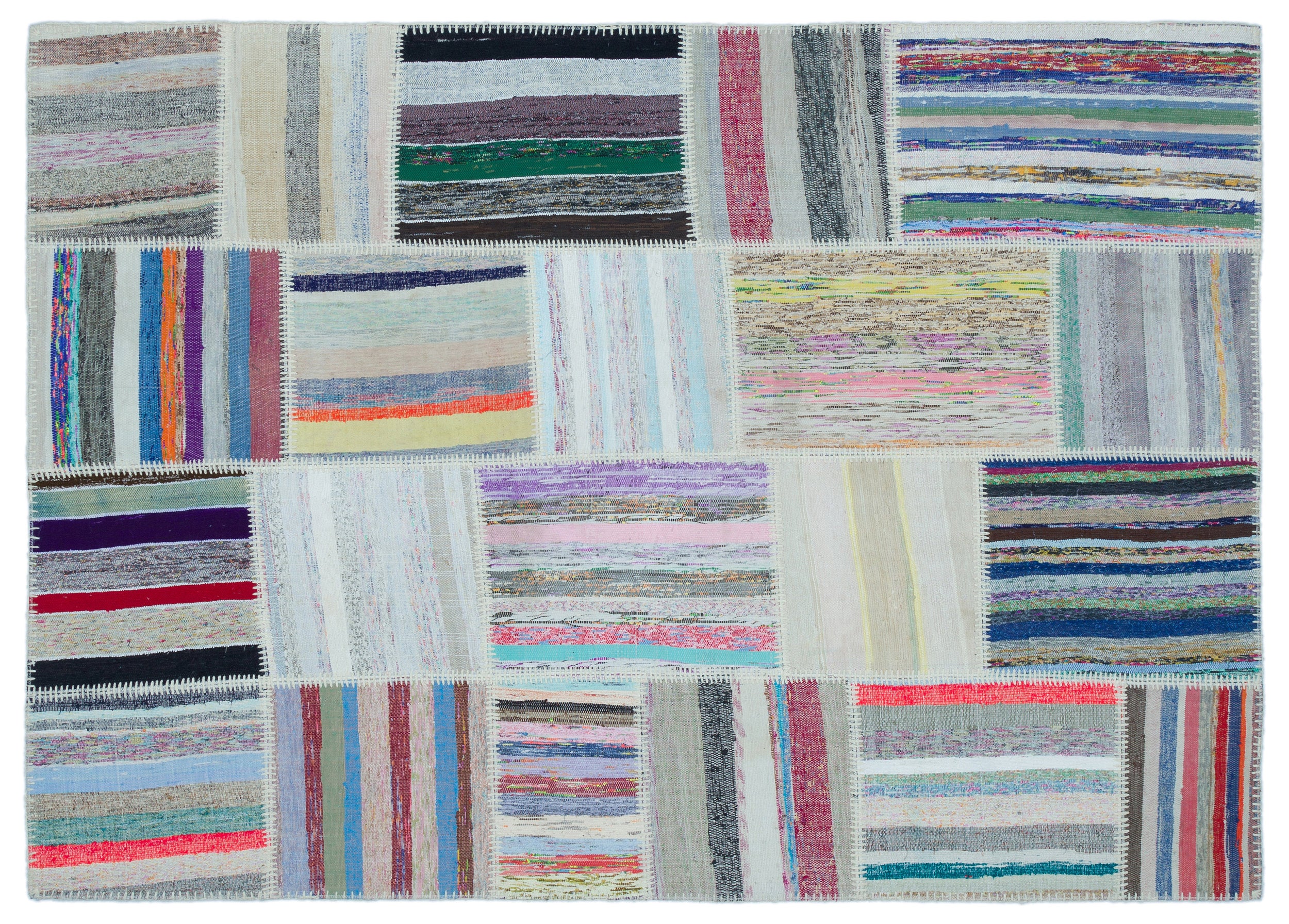 Striped Over Dyed Kilim Patchwork Unique Rug 5'3'' x 7'4'' ft 160 x 223 cm