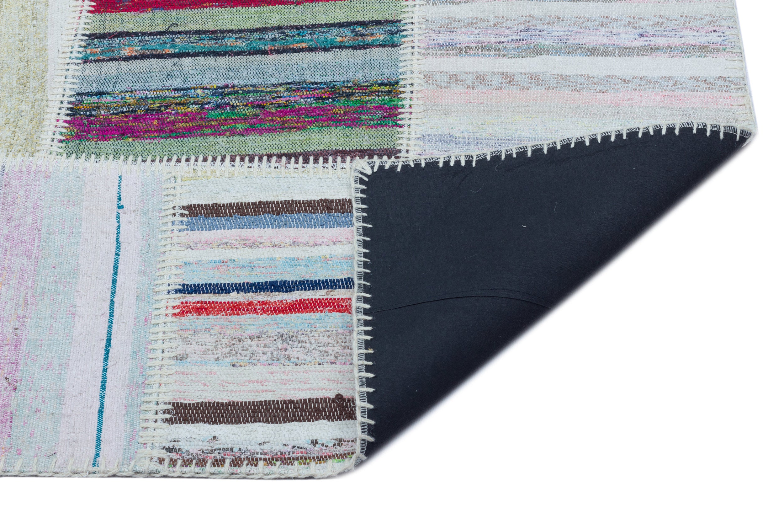 Striped Over Dyed Kilim Patchwork Unique Rug 5'3'' x 7'5'' ft 160 x 227 cm