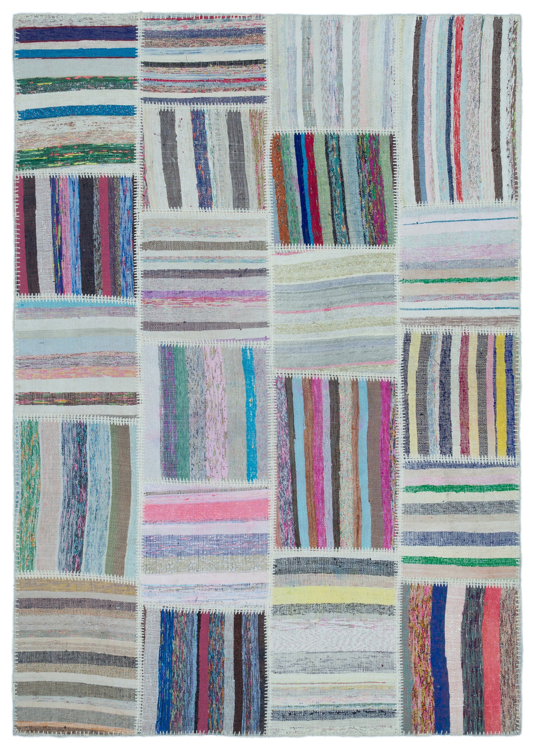 Striped Over Dyed Kilim Patchwork Unique Rug 5'3'' x 7'5'' ft 160 x 227 cm
