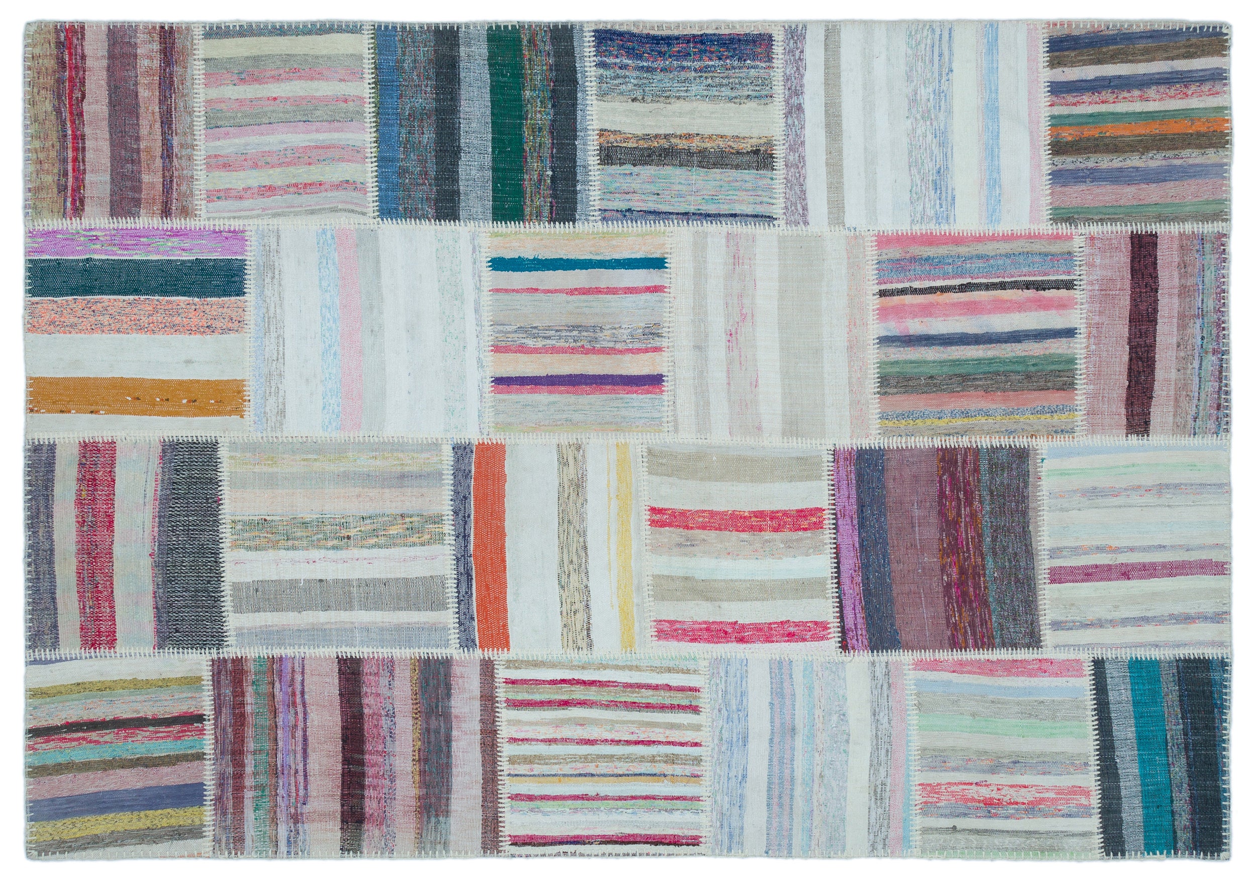 Striped Over Dyed Kilim Patchwork Unique Rug 5'3'' x 7'6'' ft 160 x 228 cm