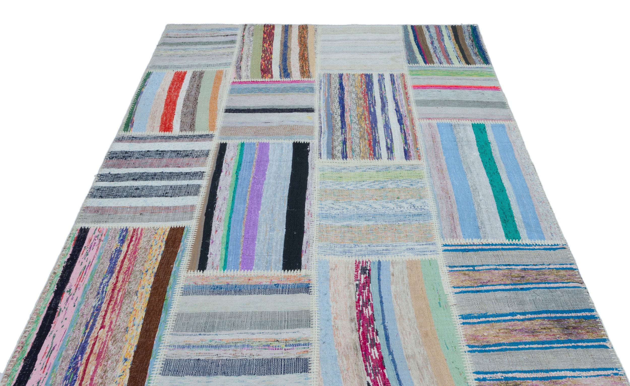 Striped Over Dyed Kilim Patchwork Unique Rug 5'3'' x 7'5'' ft 160 x 225 cm
