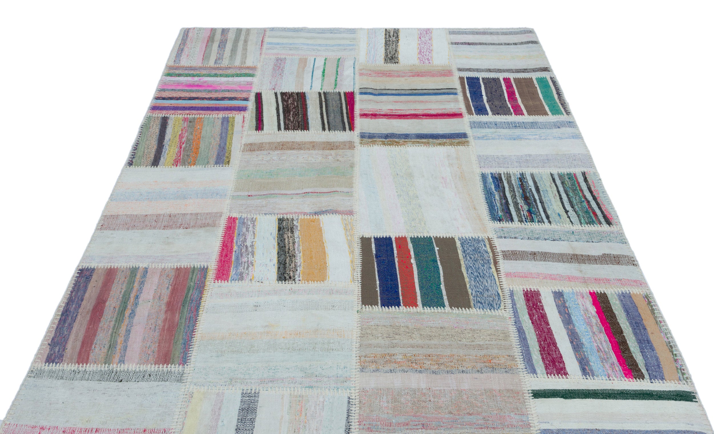 Striped Over Dyed Kilim Patchwork Unique Rug 5'3'' x 7'7'' ft 160 x 230 cm