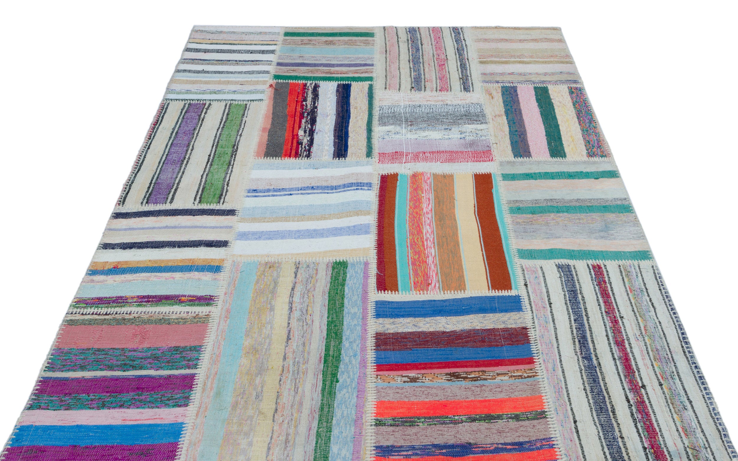 Striped Over Dyed Kilim Patchwork Unique Rug 5'3'' x 7'5'' ft 160 x 225 cm