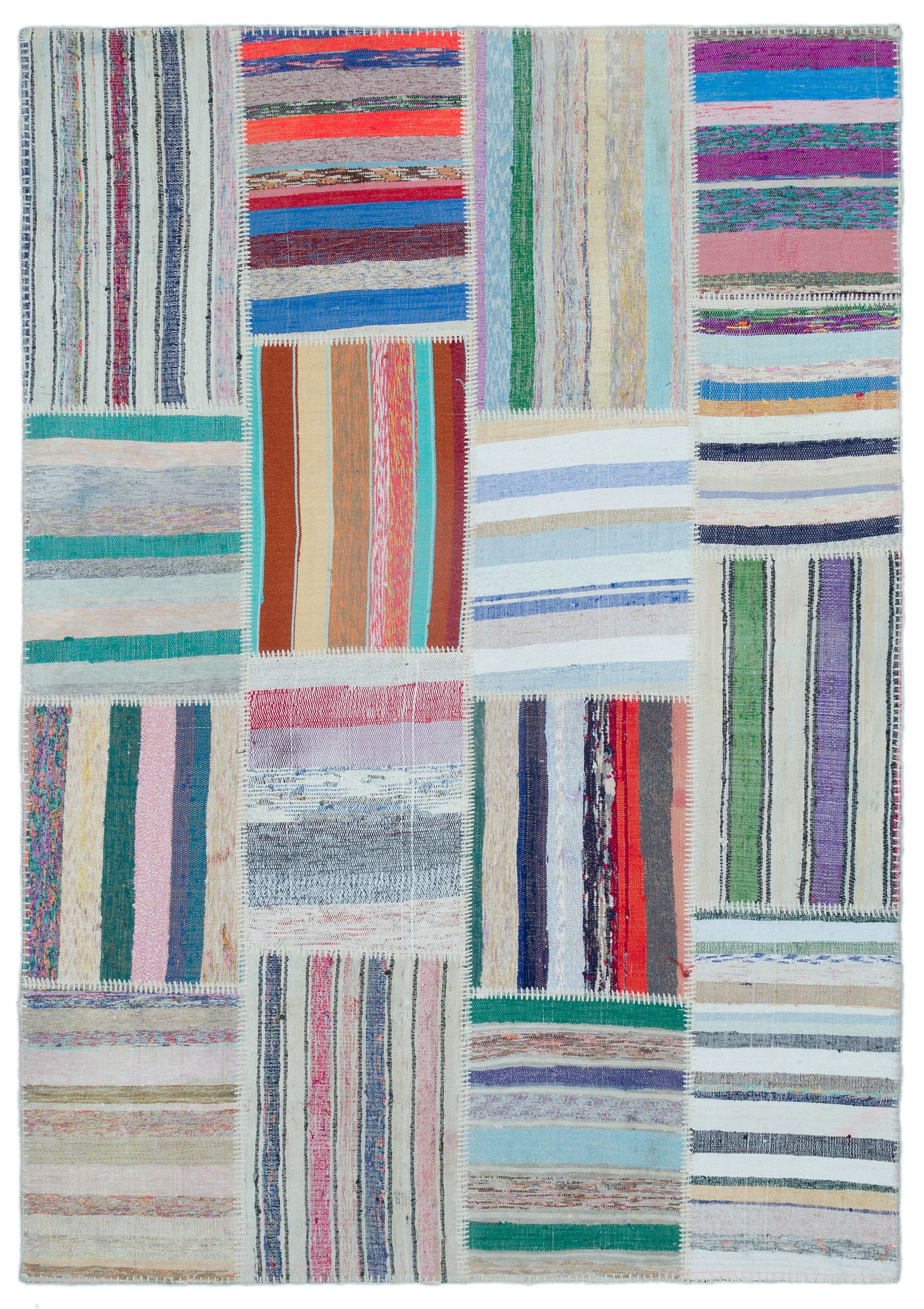Striped Over Dyed Kilim Patchwork Unique Rug 5'3'' x 7'5'' ft 160 x 225 cm