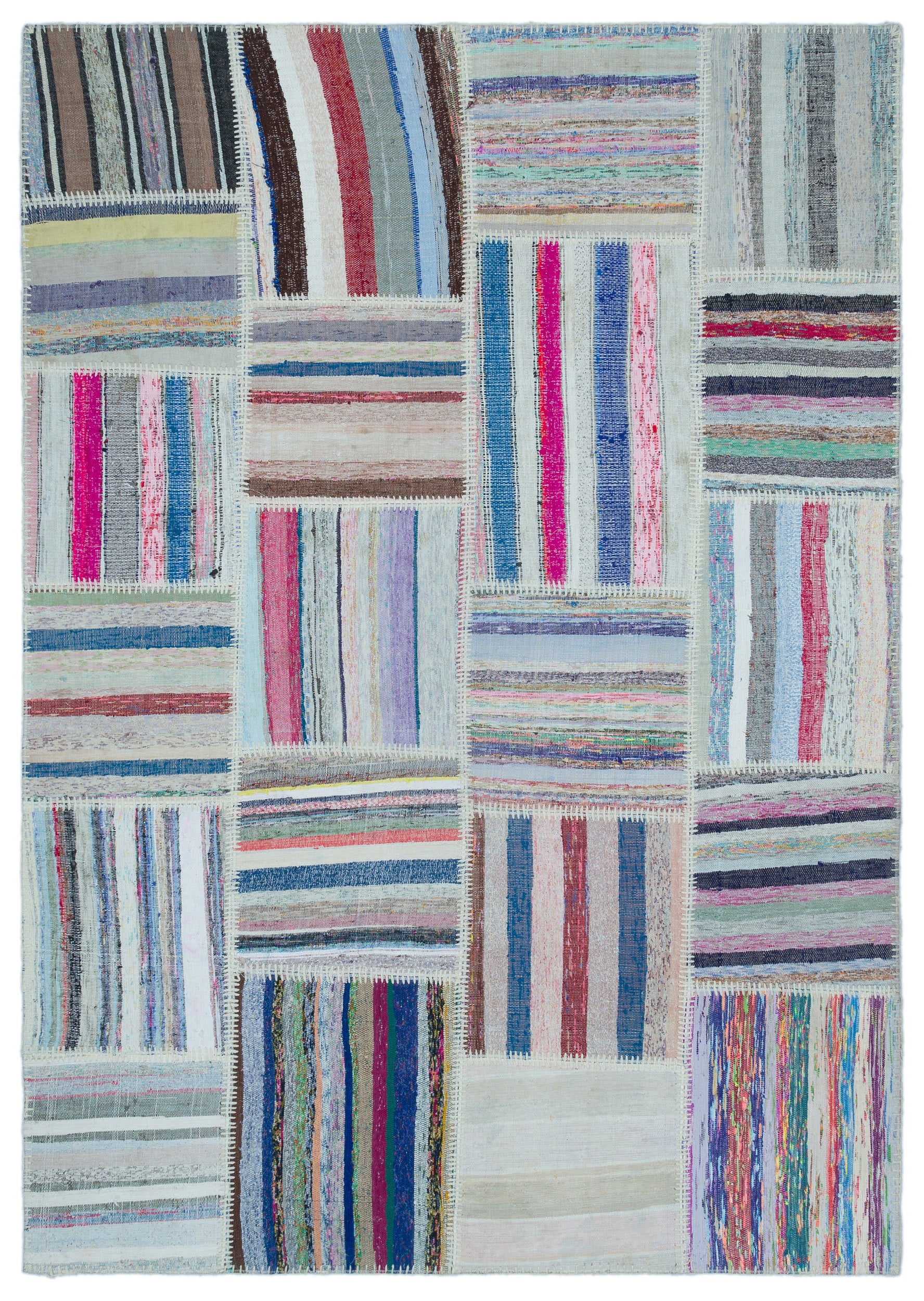 Striped Over Dyed Kilim Patchwork Unique Rug 5'3'' x 7'5'' ft 160 x 226 cm
