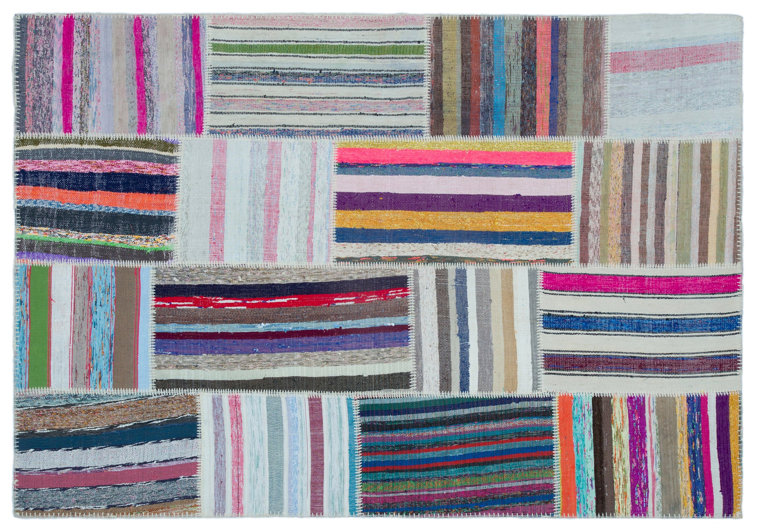 Striped Over Dyed Kilim Patchwork Unique Rug 5'3'' x 7'7'' ft 160 x 230 cm
