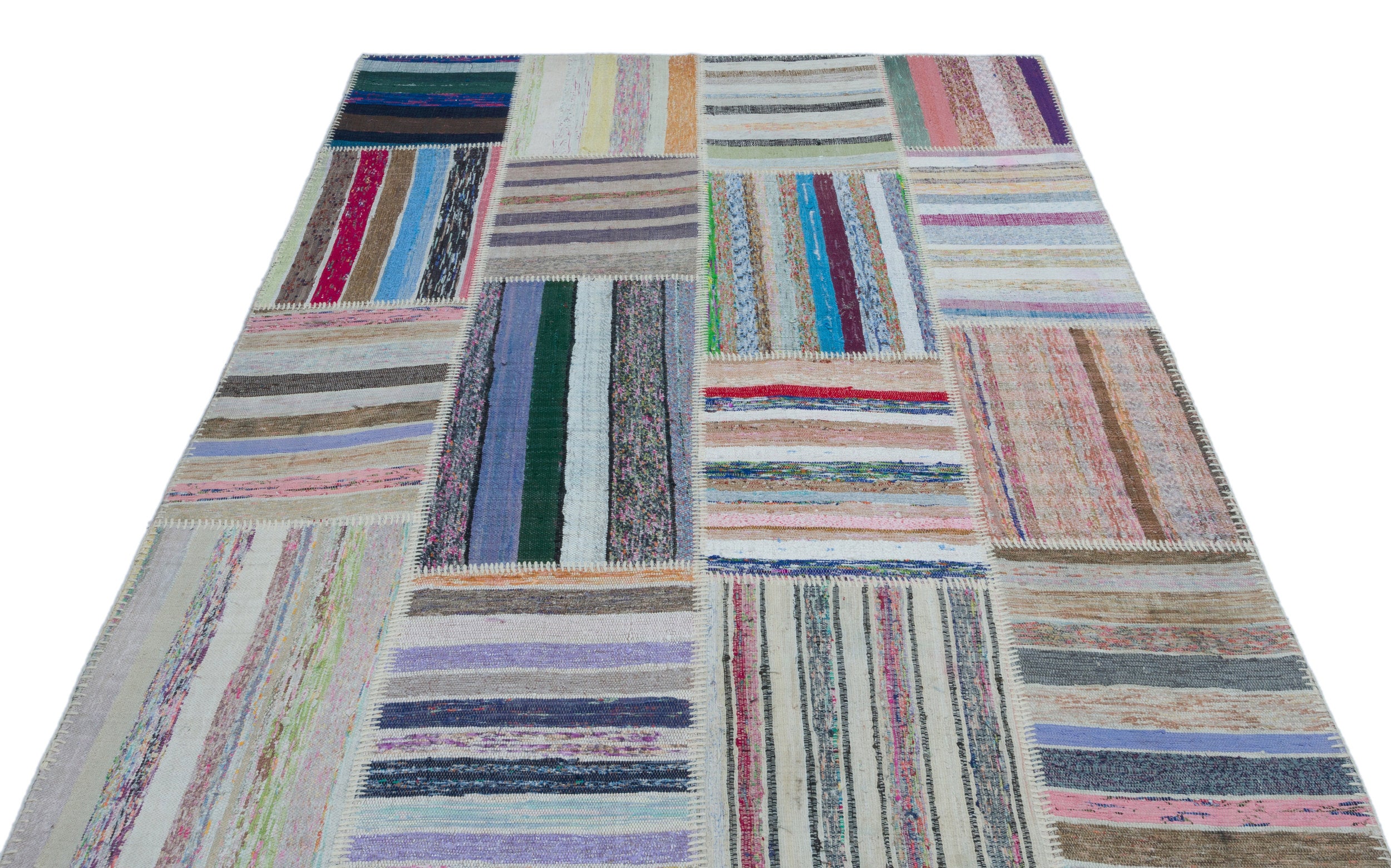 Striped Over Dyed Kilim Patchwork Unique Rug 5'3'' x 7'4'' ft 160 x 224 cm