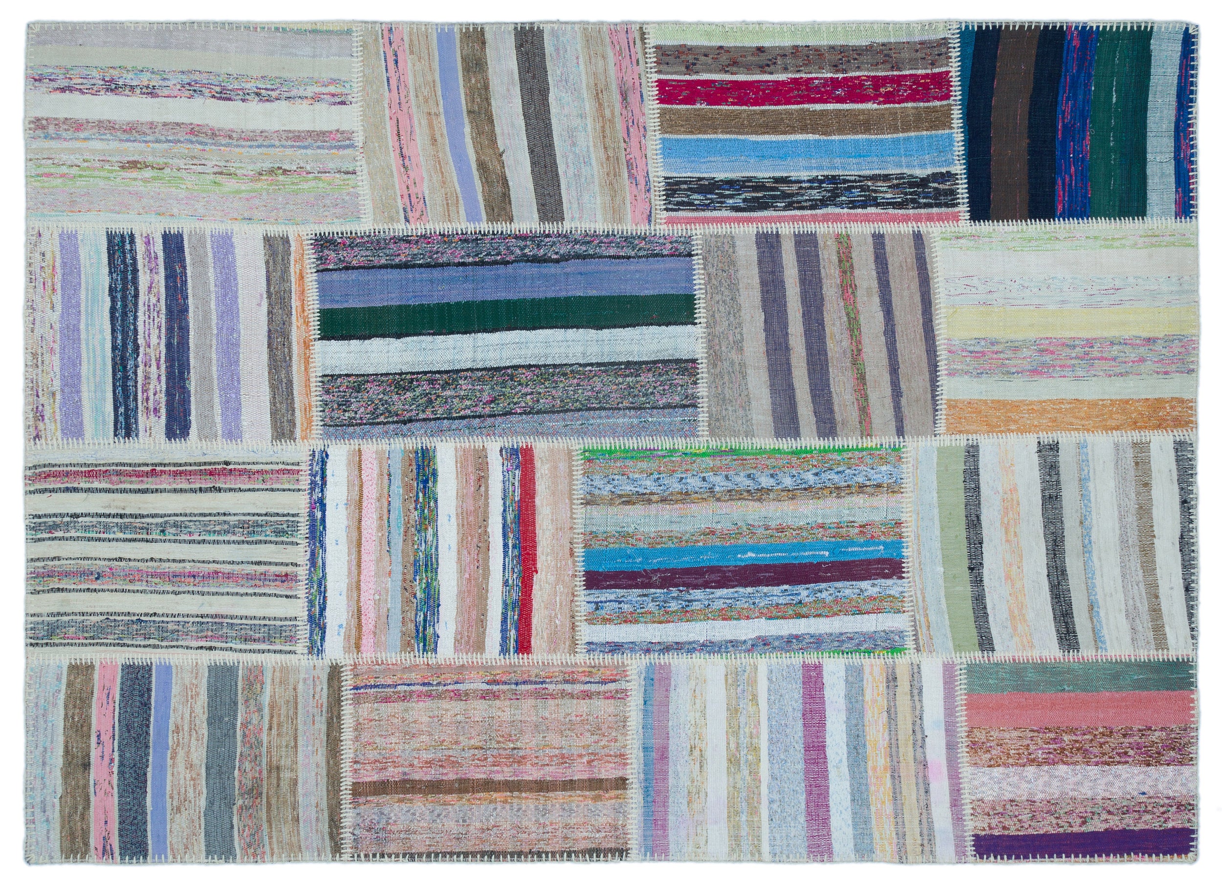 Striped Over Dyed Kilim Patchwork Unique Rug 5'3'' x 7'4'' ft 160 x 224 cm