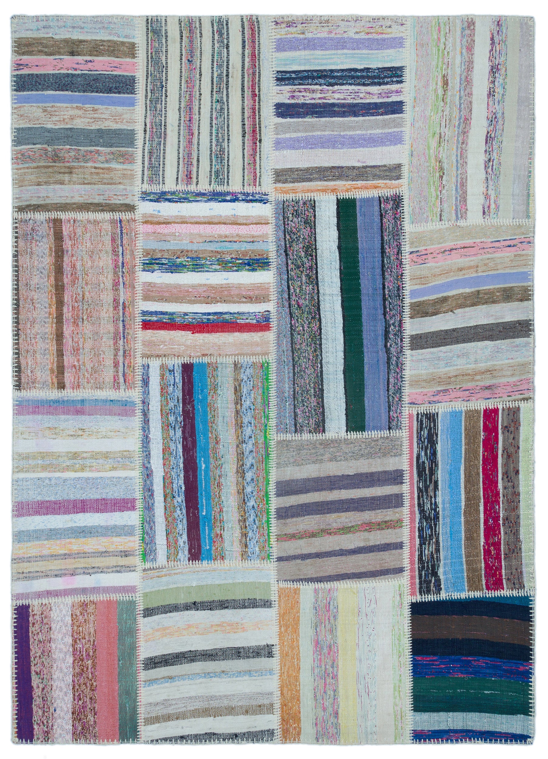 Striped Over Dyed Kilim Patchwork Unique Rug 5'3'' x 7'4'' ft 160 x 224 cm