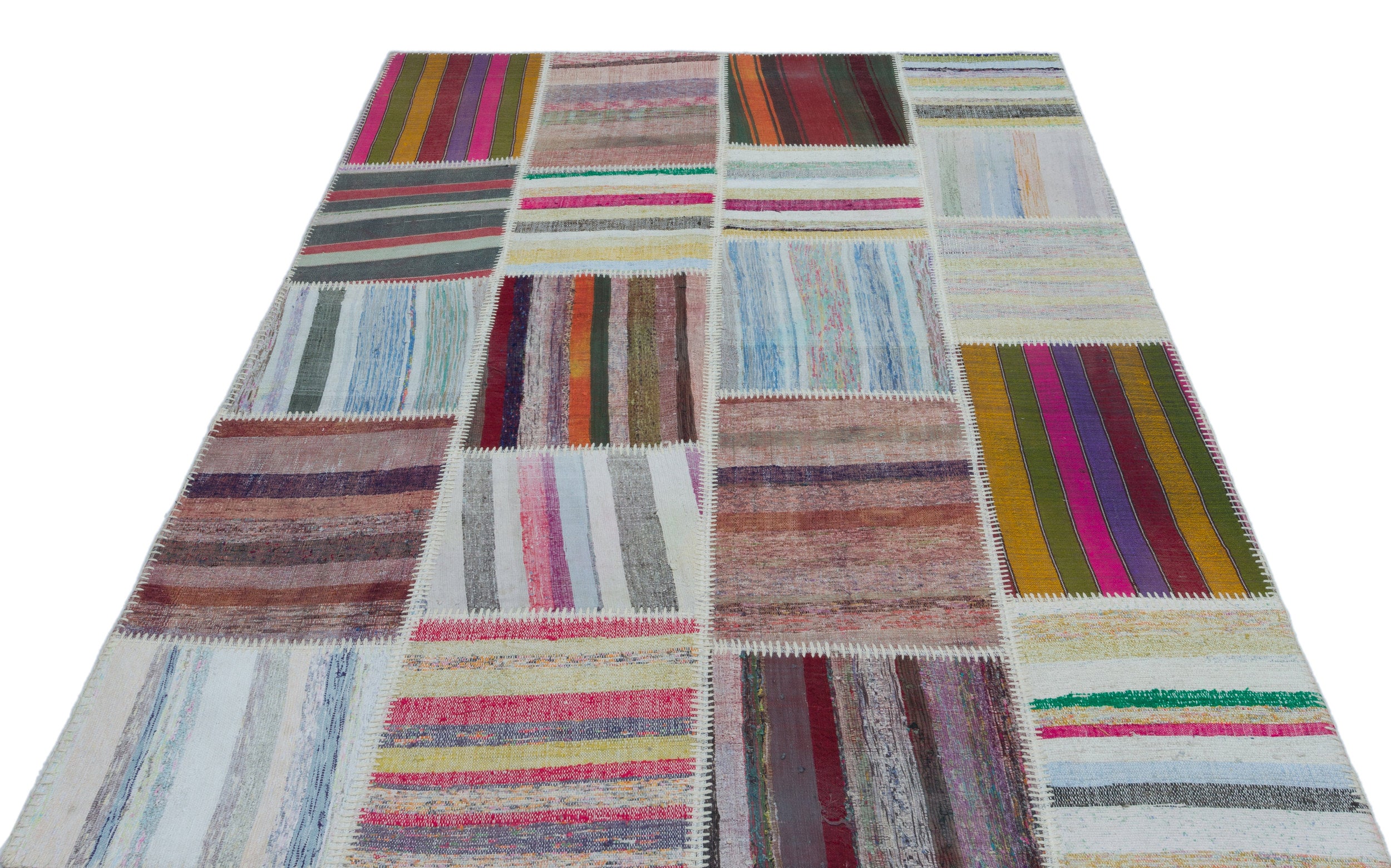 Striped Over Dyed Kilim Patchwork Unique Rug 5'3'' x 7'5'' ft 160 x 225 cm