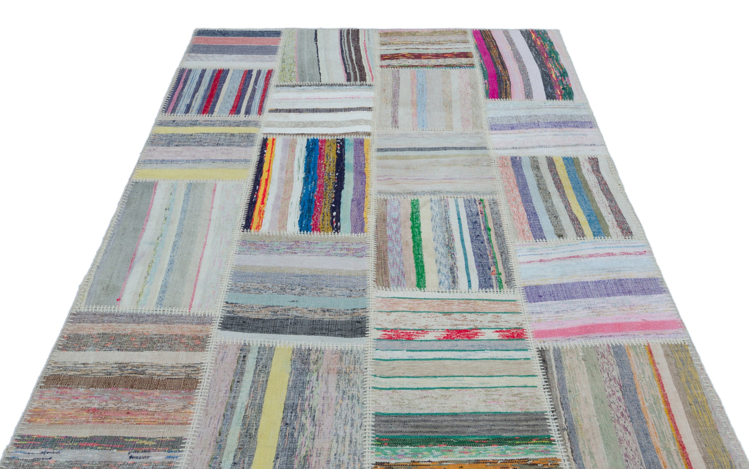 Striped Over Dyed Kilim Patchwork Unique Rug 5'3'' x 7'4'' ft 160 x 224 cm