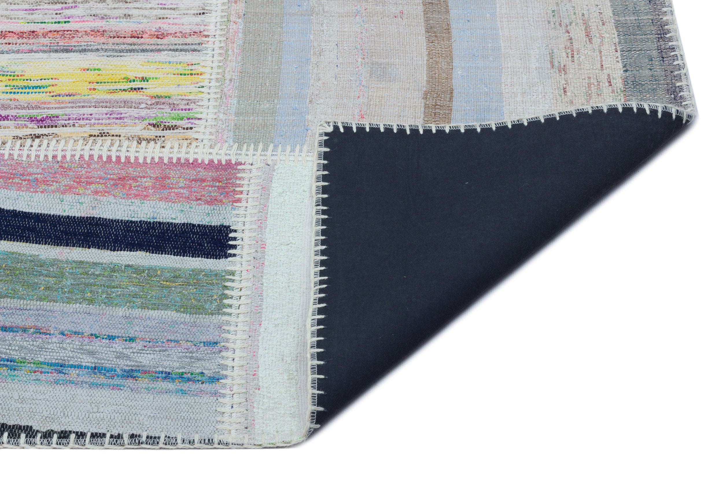 Striped Over Dyed Kilim Patchwork Unique Rug 5'3'' x 7'4'' ft 160 x 224 cm