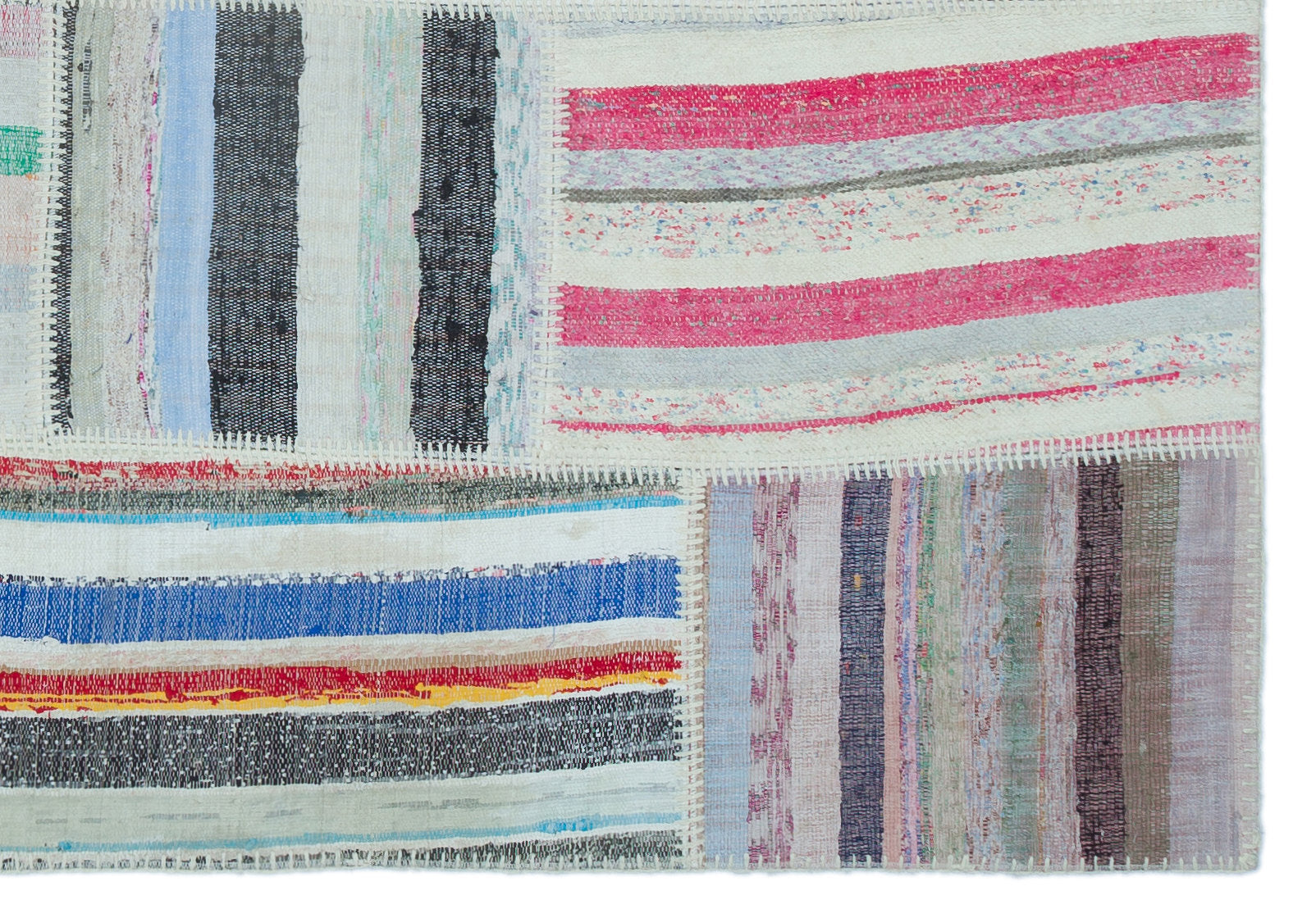 Striped Over Dyed Kilim Patchwork Unique Rug 5'3'' x 7'4'' ft 160 x 224 cm