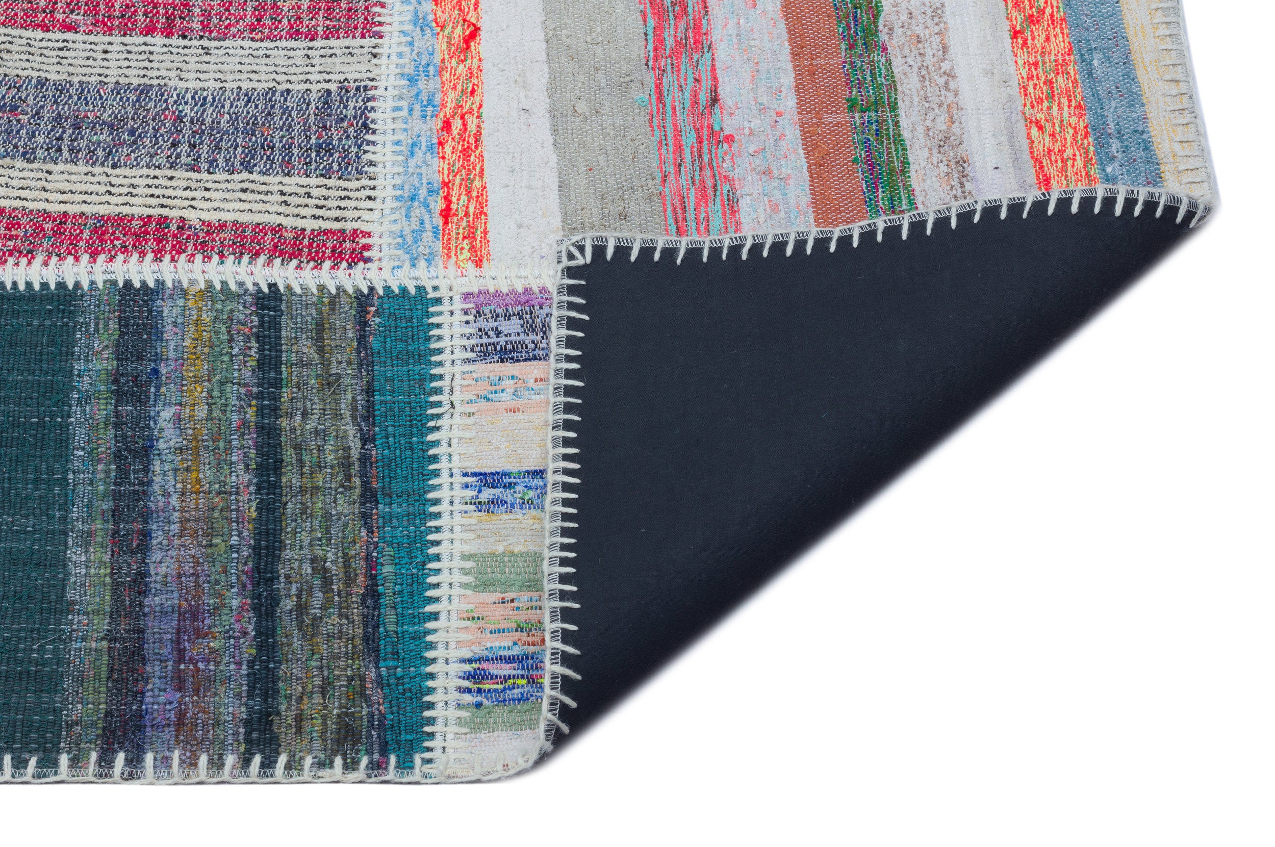 Striped Over Dyed Kilim Patchwork Unique Rug 5'2'' x 7'3'' ft 158 x 222 cm