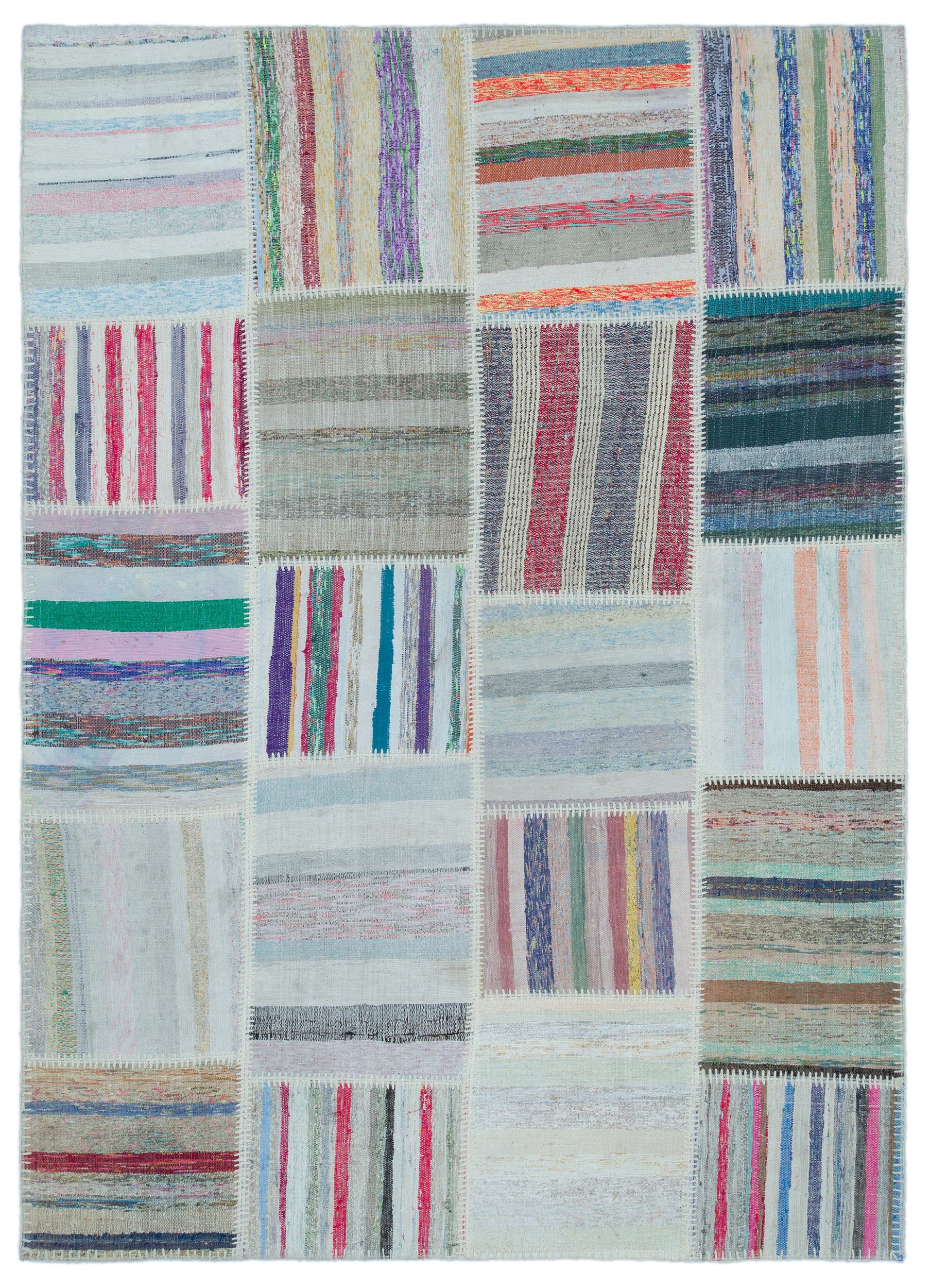 Striped Over Dyed Kilim Patchwork Unique Rug 5'2'' x 7'3'' ft 158 x 222 cm