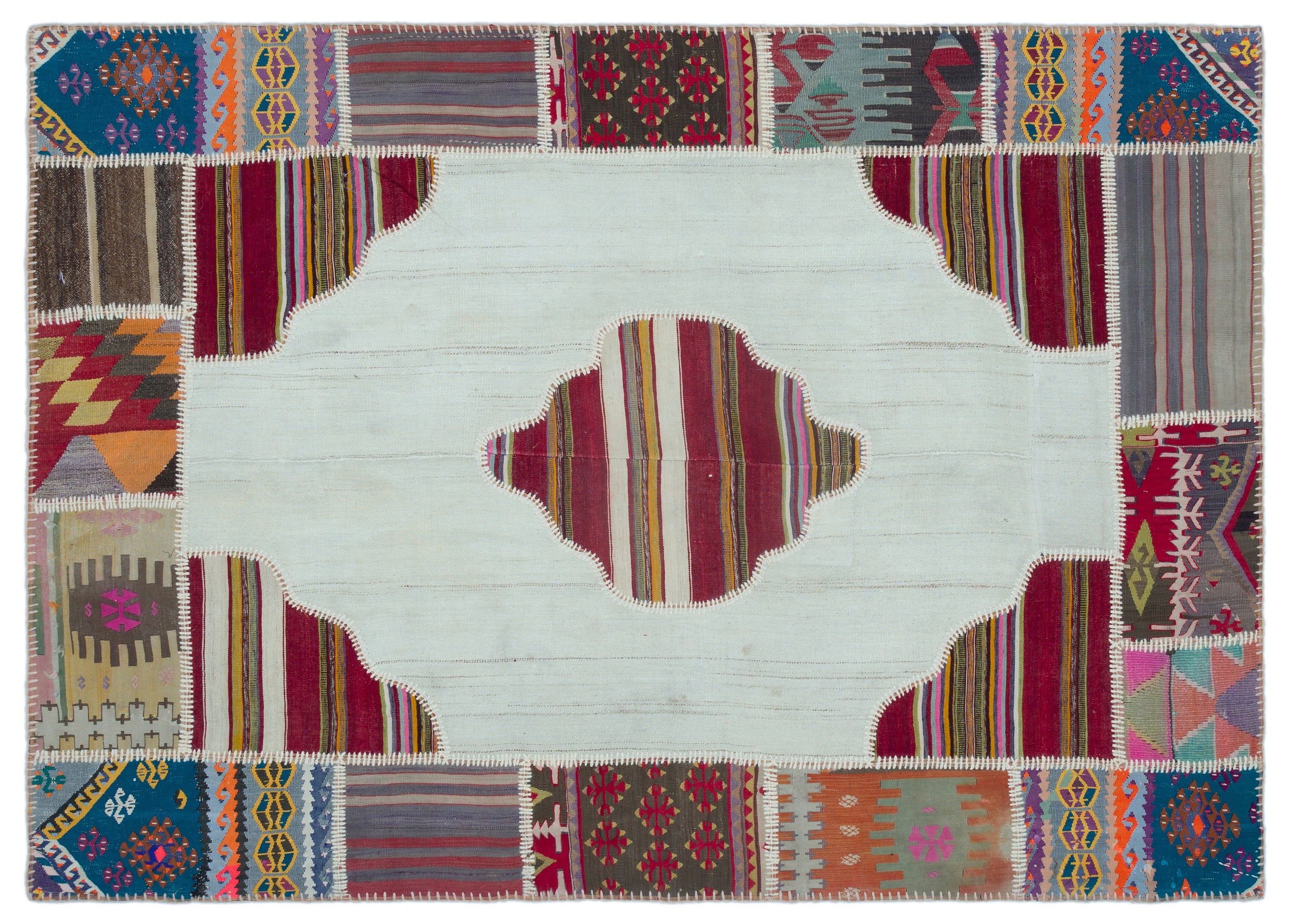 Naturel Over Dyed Kilim Patchwork Unique Rug 5'5'' x 7'9'' ft 165 x 236 cm