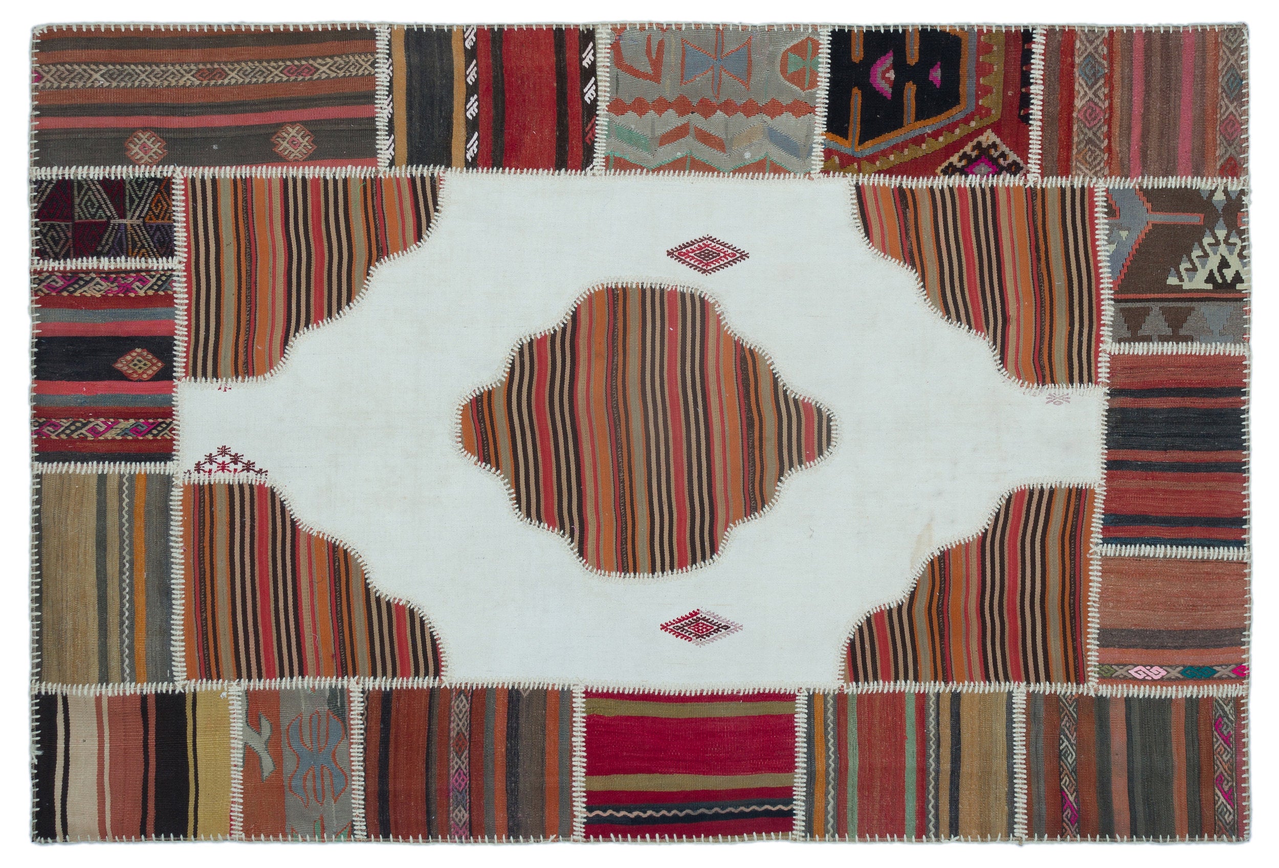 Naturel Over Dyed Kilim Patchwork Unique Rug 5'1'' x 7'7'' ft 155 x 232 cm