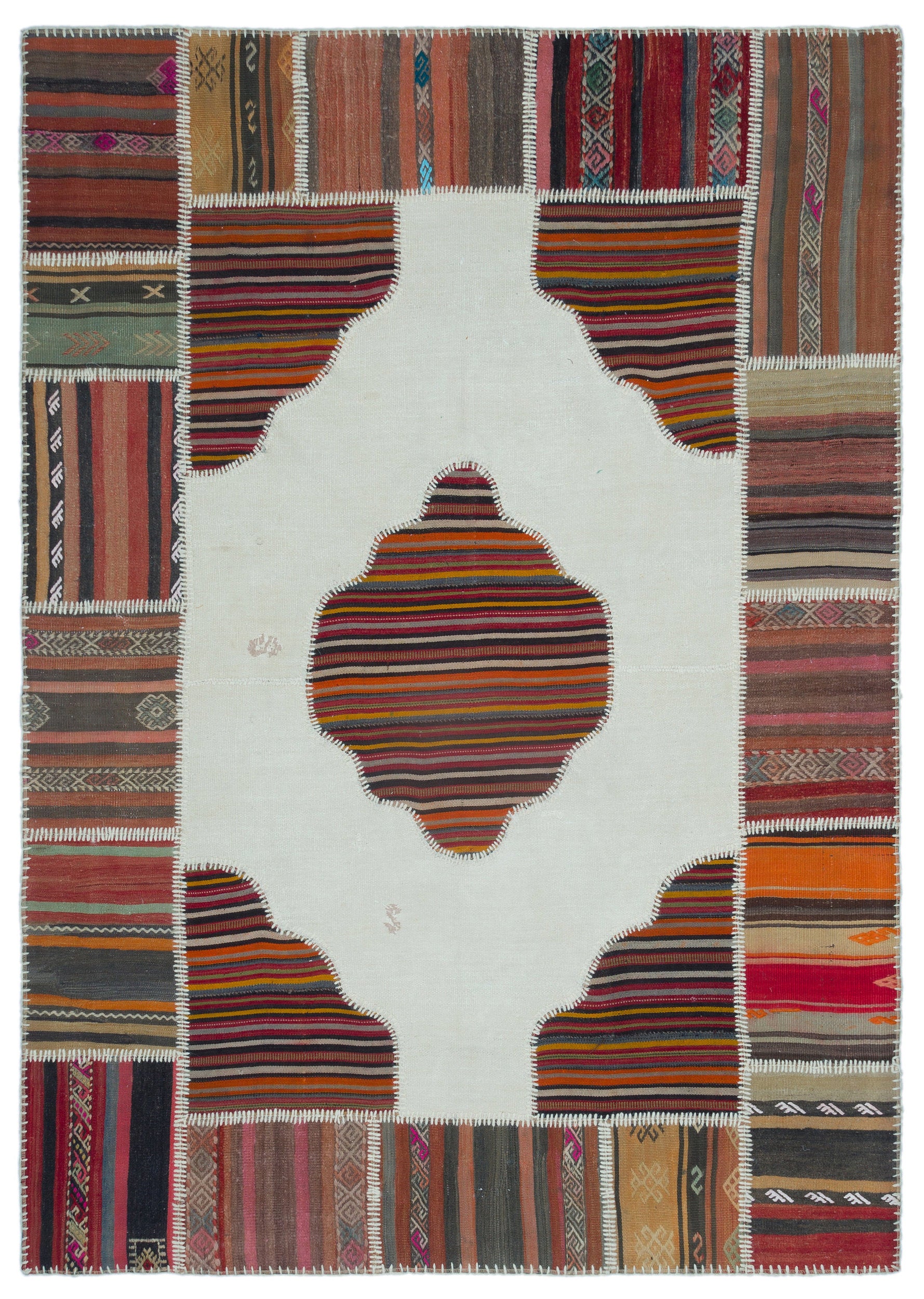 Naturel Over Dyed Kilim Patchwork Unique Rug 5'3'' x 7'5'' ft 161 x 227 cm