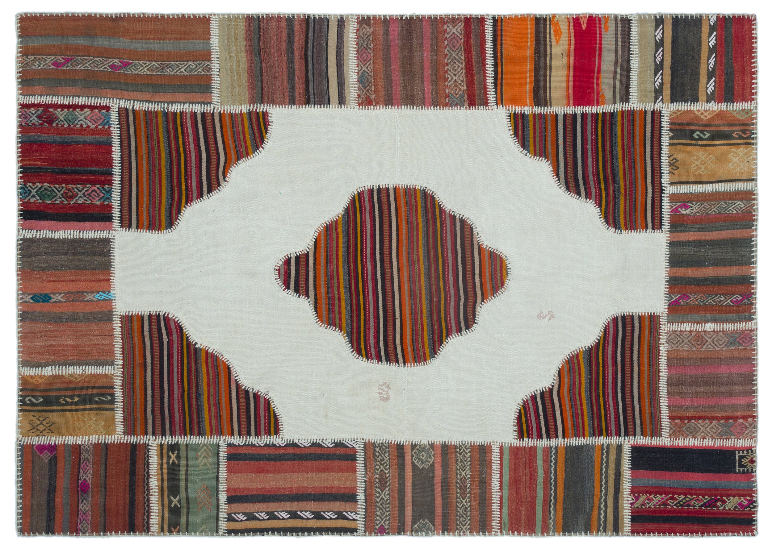 Naturel Over Dyed Kilim Patchwork Unique Rug 5'3'' x 7'5'' ft 161 x 227 cm