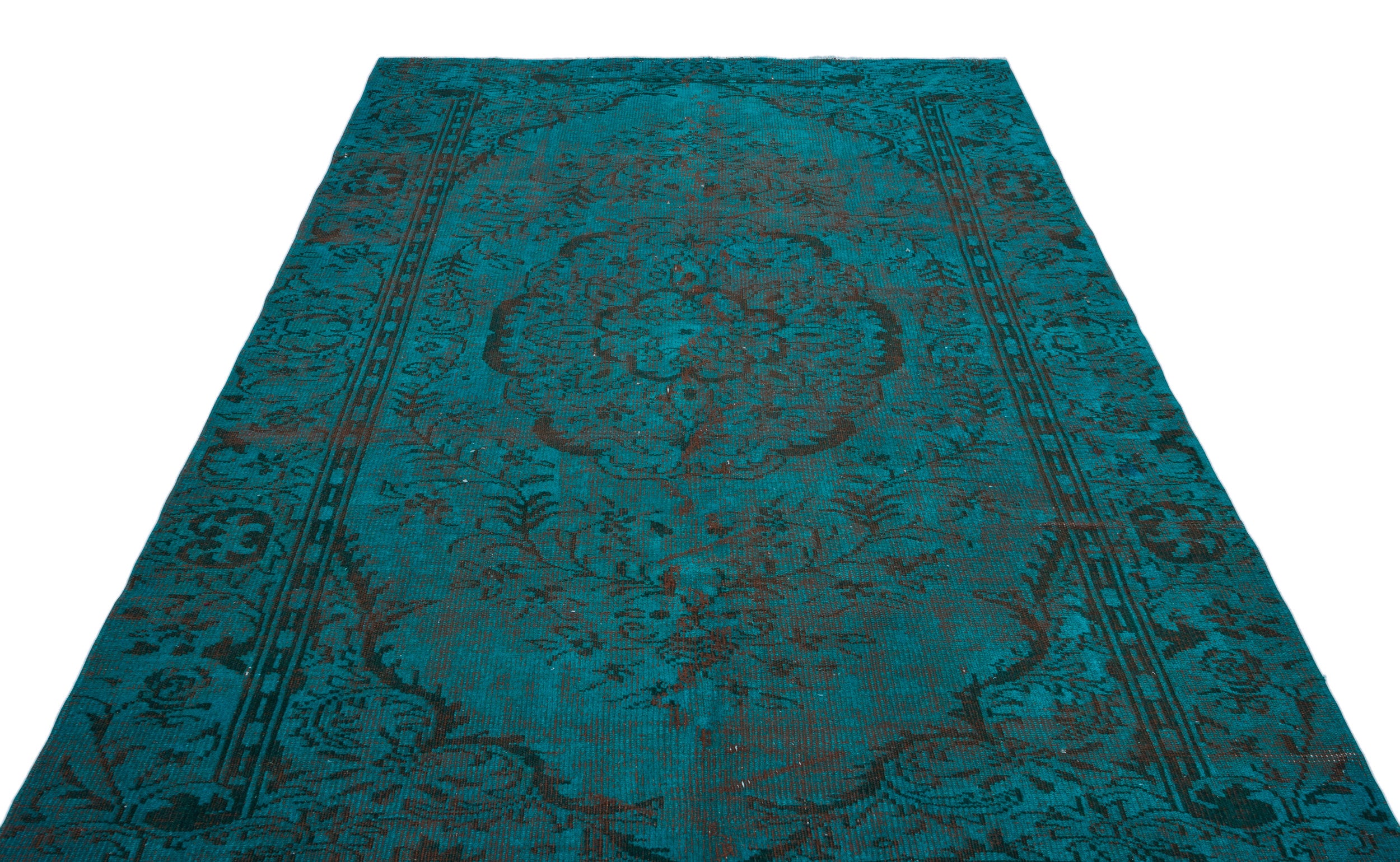Turquoise  Over Dyed Vintage Rug 6'1'' x 9'3'' ft 186 x 283 cm
