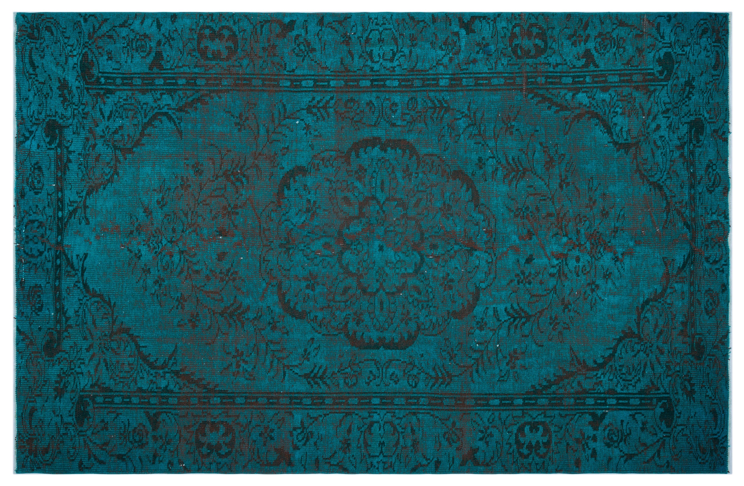 Turquoise  Over Dyed Vintage Rug 6'1'' x 9'3'' ft 186 x 283 cm