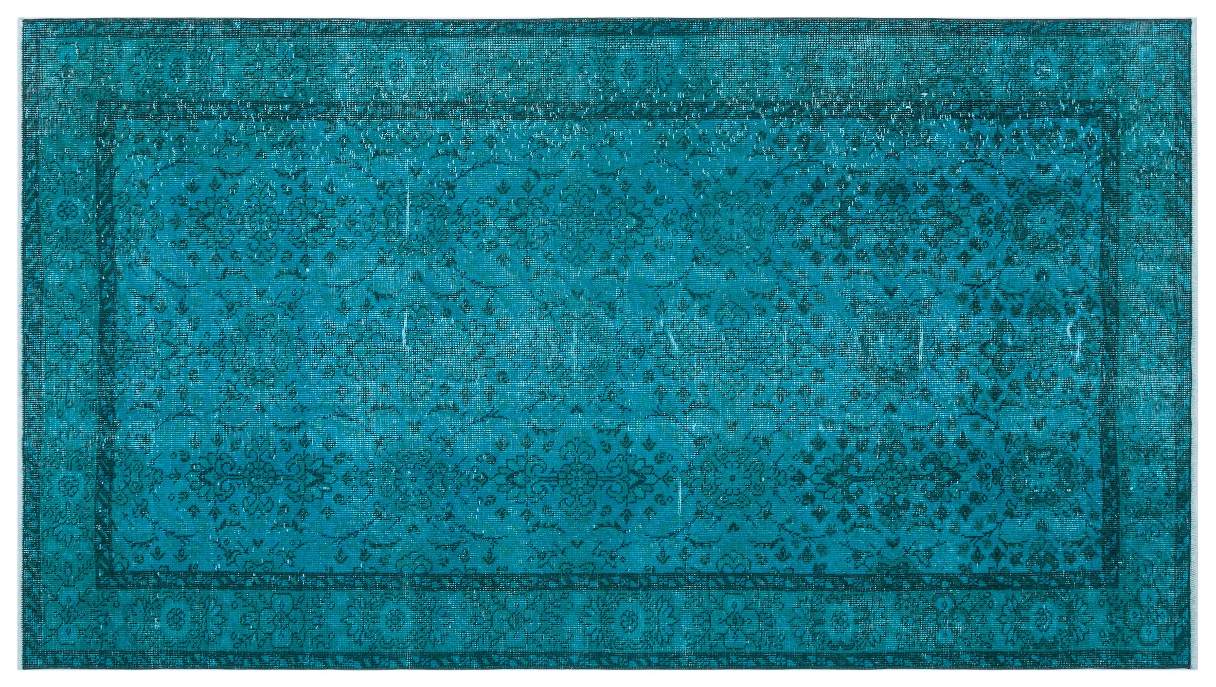 Turquoise  Over Dyed Vintage Rug 4'6'' x 8'2'' ft 136 x 248 cm