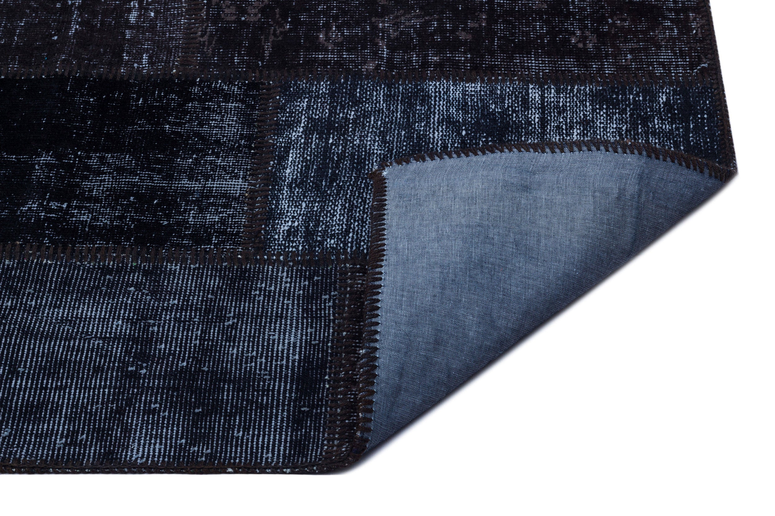 Black Over Dyed Patchwork Unique Rug 2'7'' x 4'11'' ft 80 x 150 cm