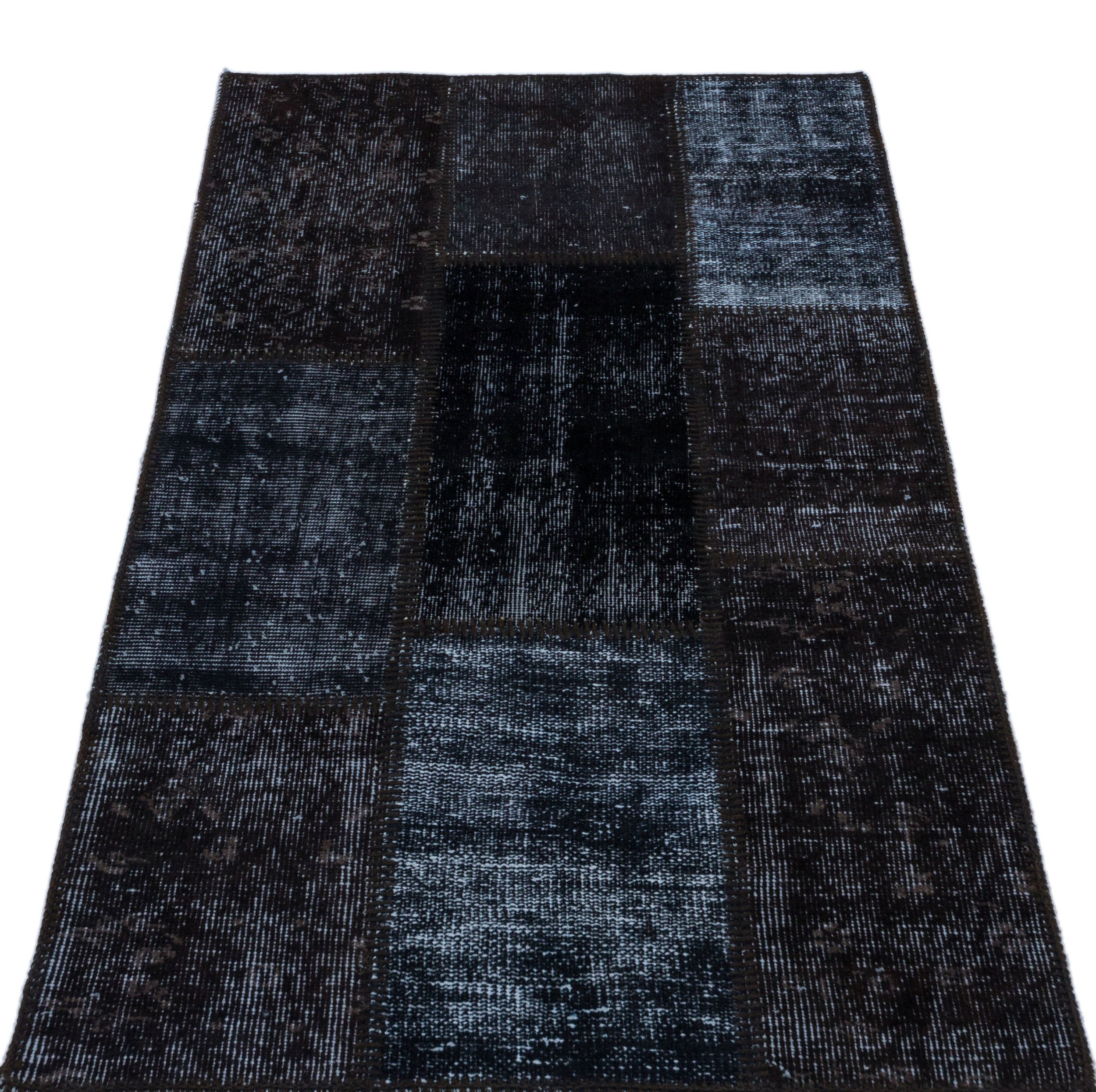 Black Over Dyed Patchwork Unique Rug 2'7'' x 4'11'' ft 80 x 150 cm
