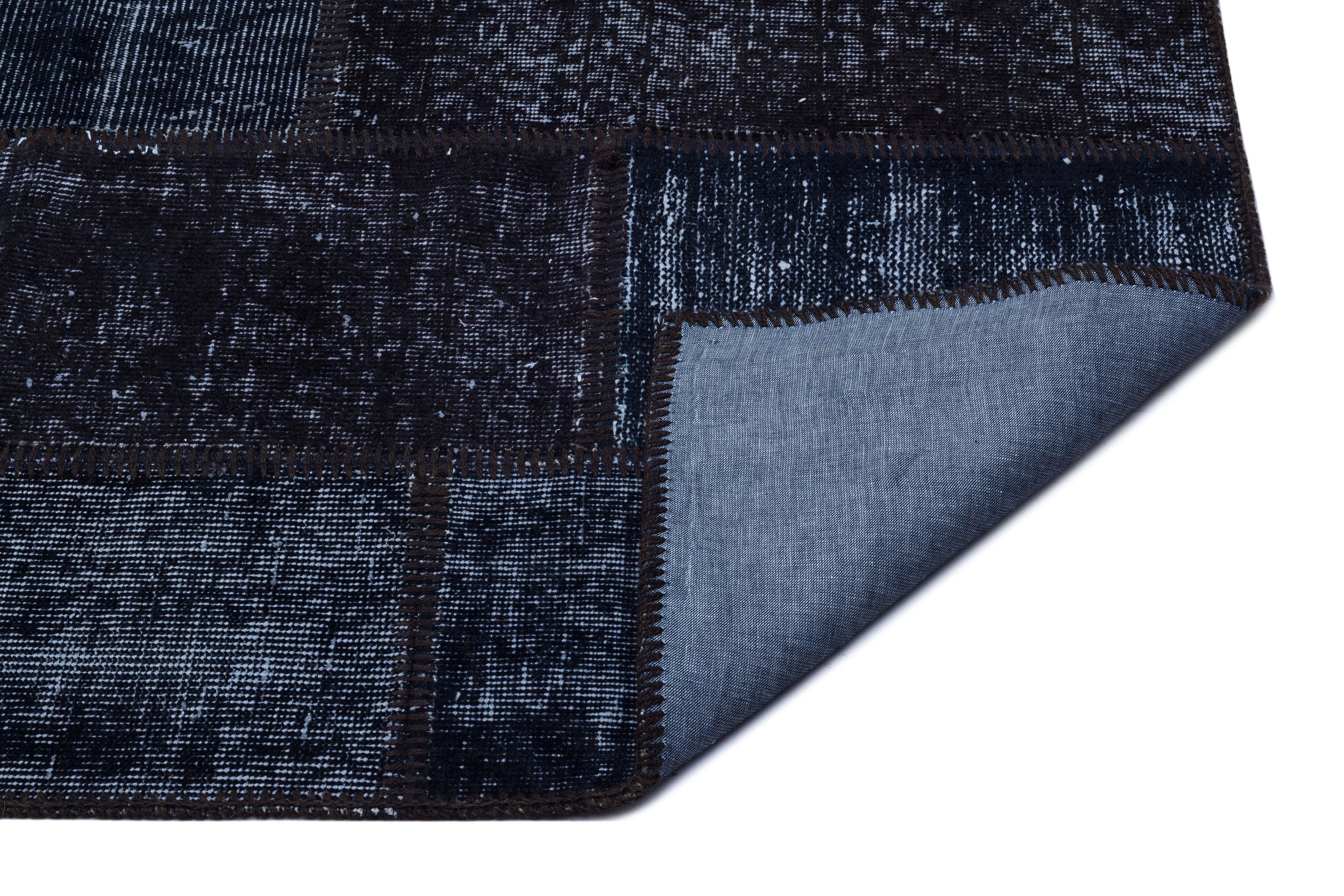 Black Over Dyed Patchwork Unique Rug 2'7'' x 4'11'' ft 80 x 150 cm