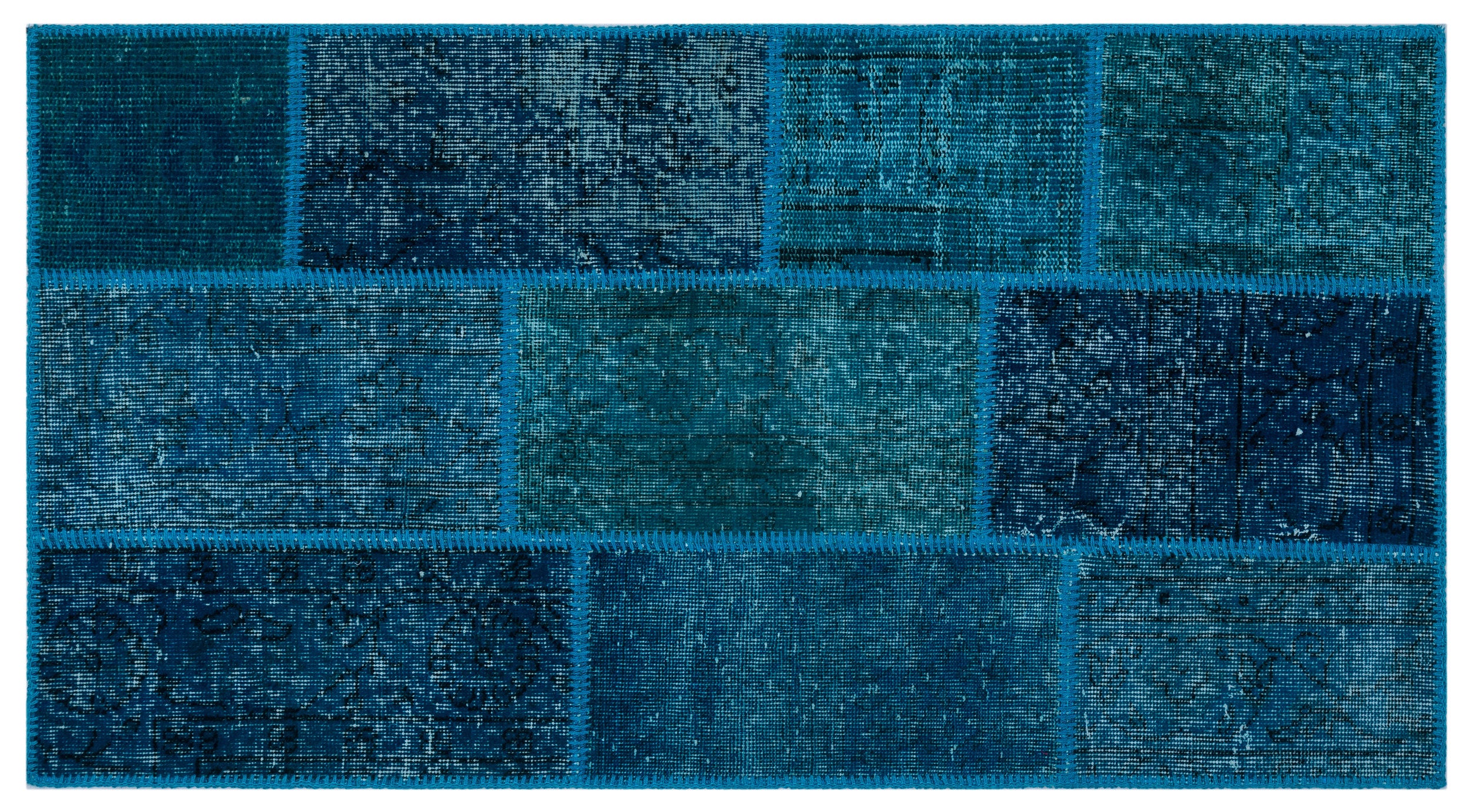 Turquoise  Over Dyed Patchwork Unique Rug 2'7'' x 4'11'' ft 80 x 150 cm
