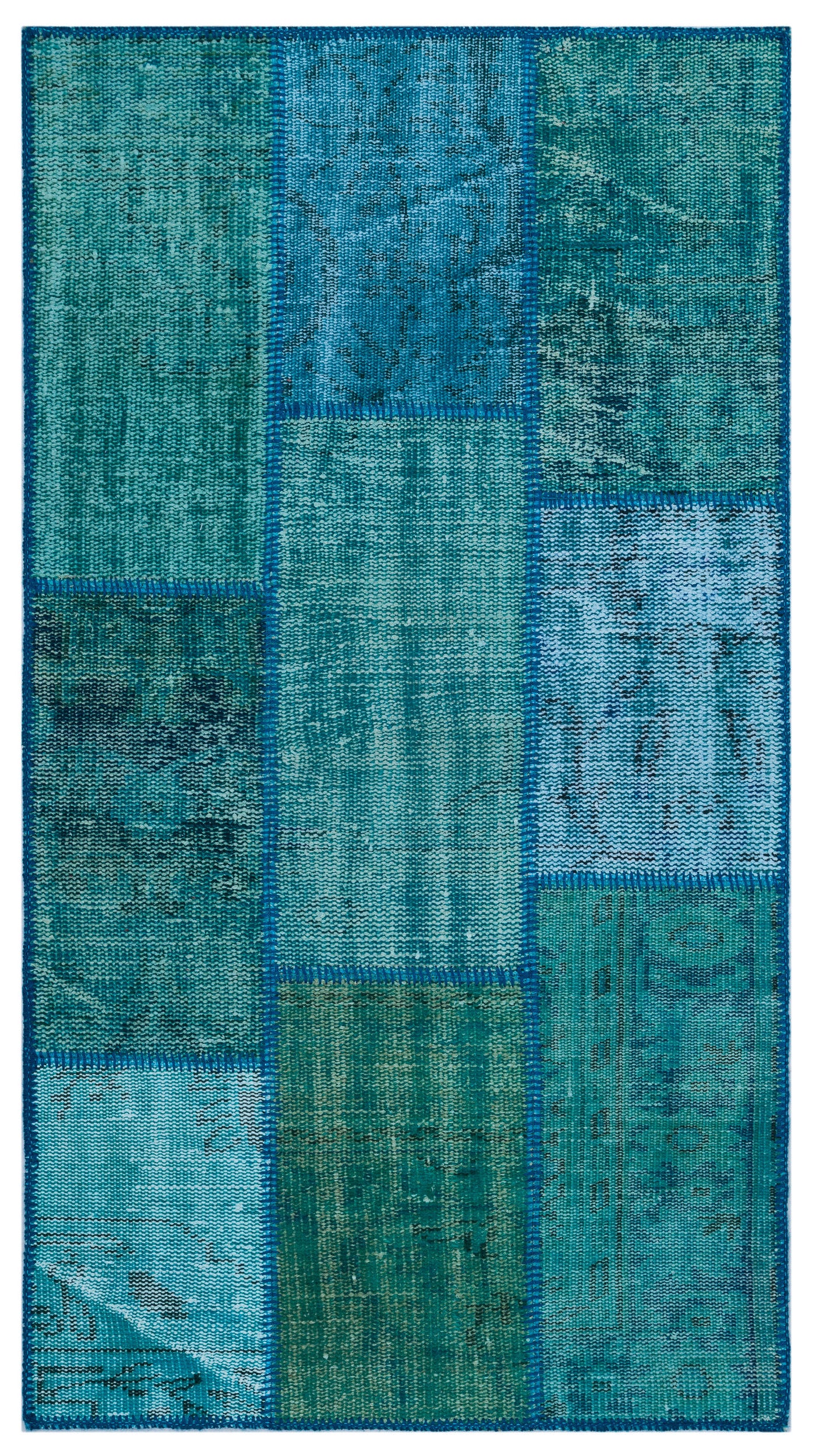 Turquoise  Over Dyed Patchwork Unique Rug 2'7'' x 4'11'' ft 80 x 150 cm