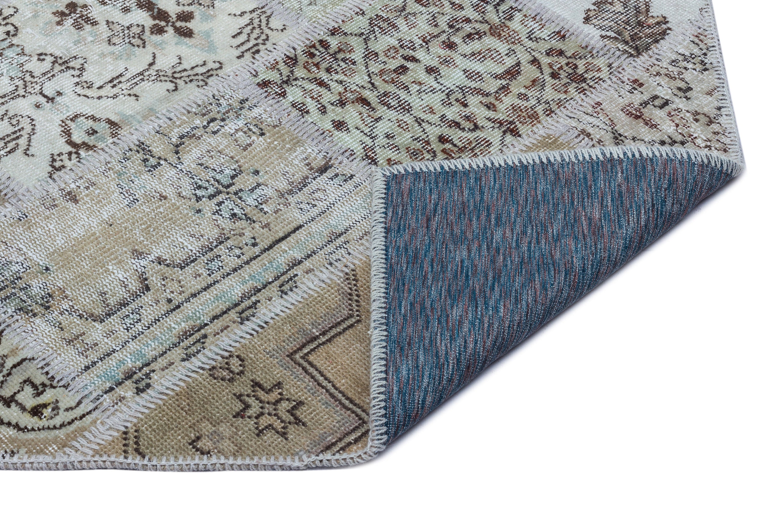 Beige Over Dyed Patchwork Unique Rug 2'7'' x 4'11'' ft 80 x 150 cm