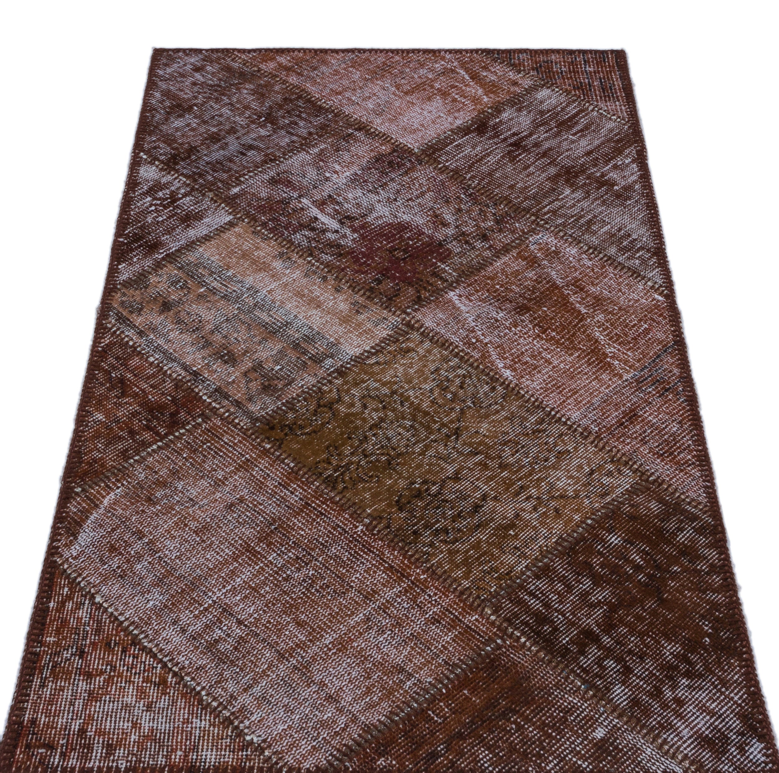 Brown Over Dyed Patchwork Unique Rug 2'7'' x 4'11'' ft 80 x 150 cm