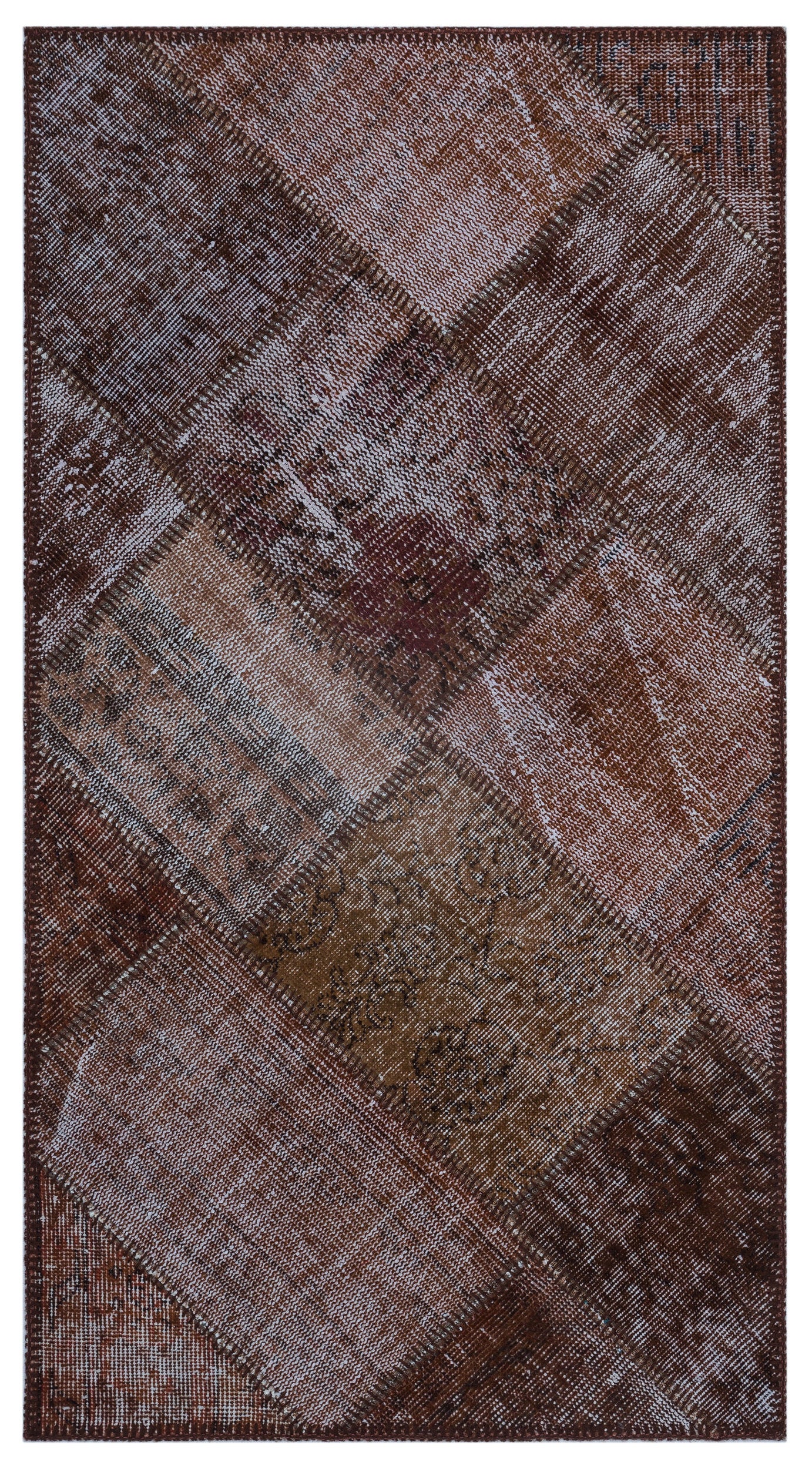 Brown Over Dyed Patchwork Unique Rug 2'7'' x 4'11'' ft 80 x 150 cm
