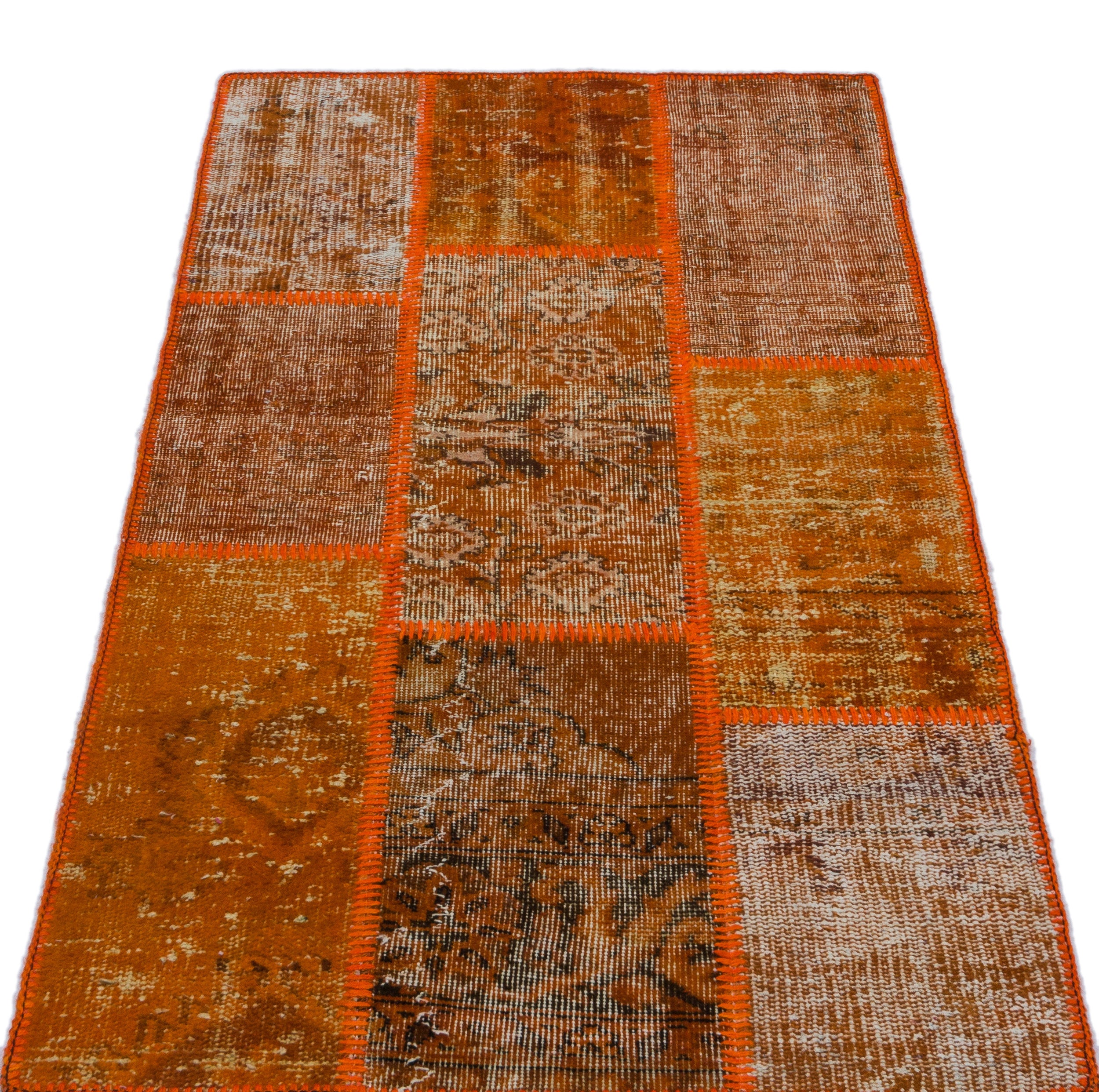 Orange Over Dyed Patchwork Unique Rug 2'7'' x 4'11'' ft 80 x 150 cm