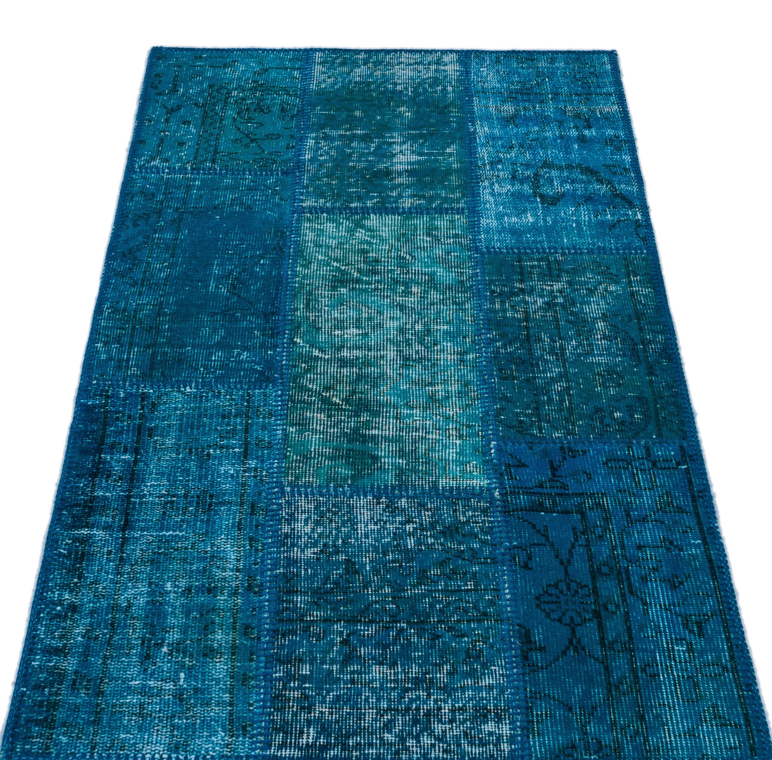 Turquoise  Over Dyed Patchwork Unique Rug 2'7'' x 4'11'' ft 80 x 150 cm