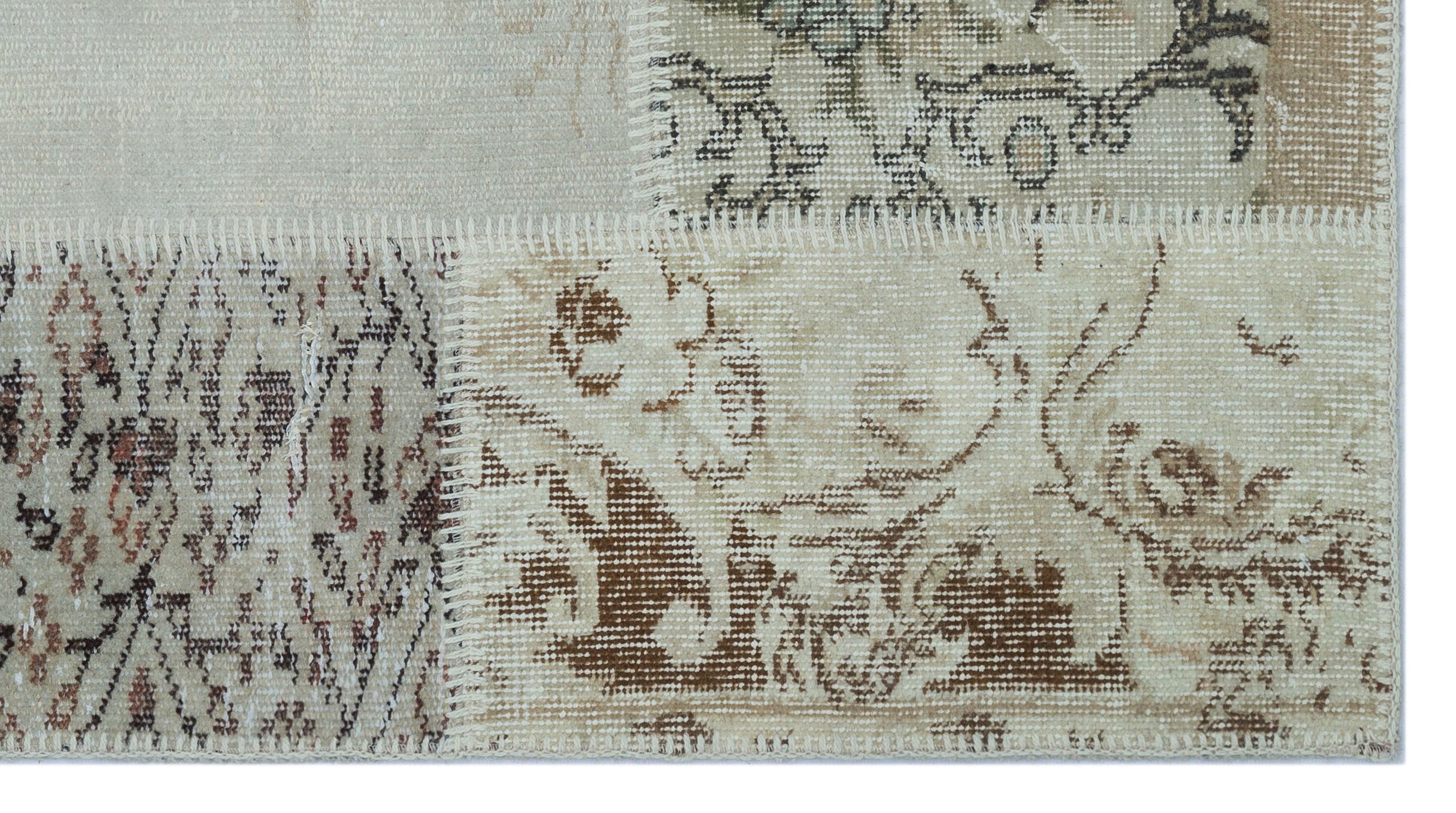 Beige Over Dyed Patchwork Unique Rug 2'7'' x 4'11'' ft 80 x 150 cm