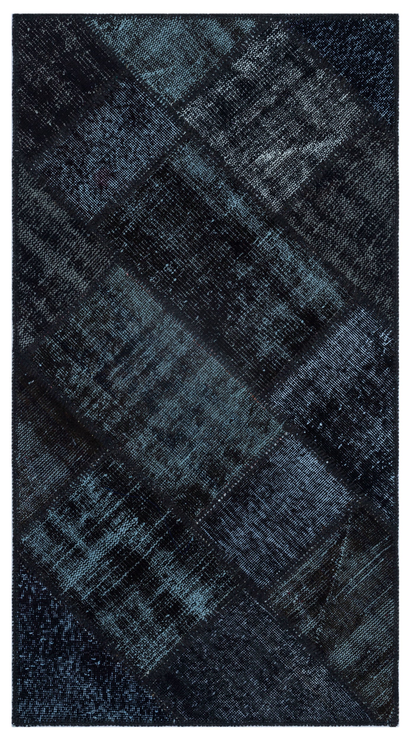 Black Over Dyed Patchwork Unique Rug 2'7'' x 4'11'' ft 80 x 150 cm