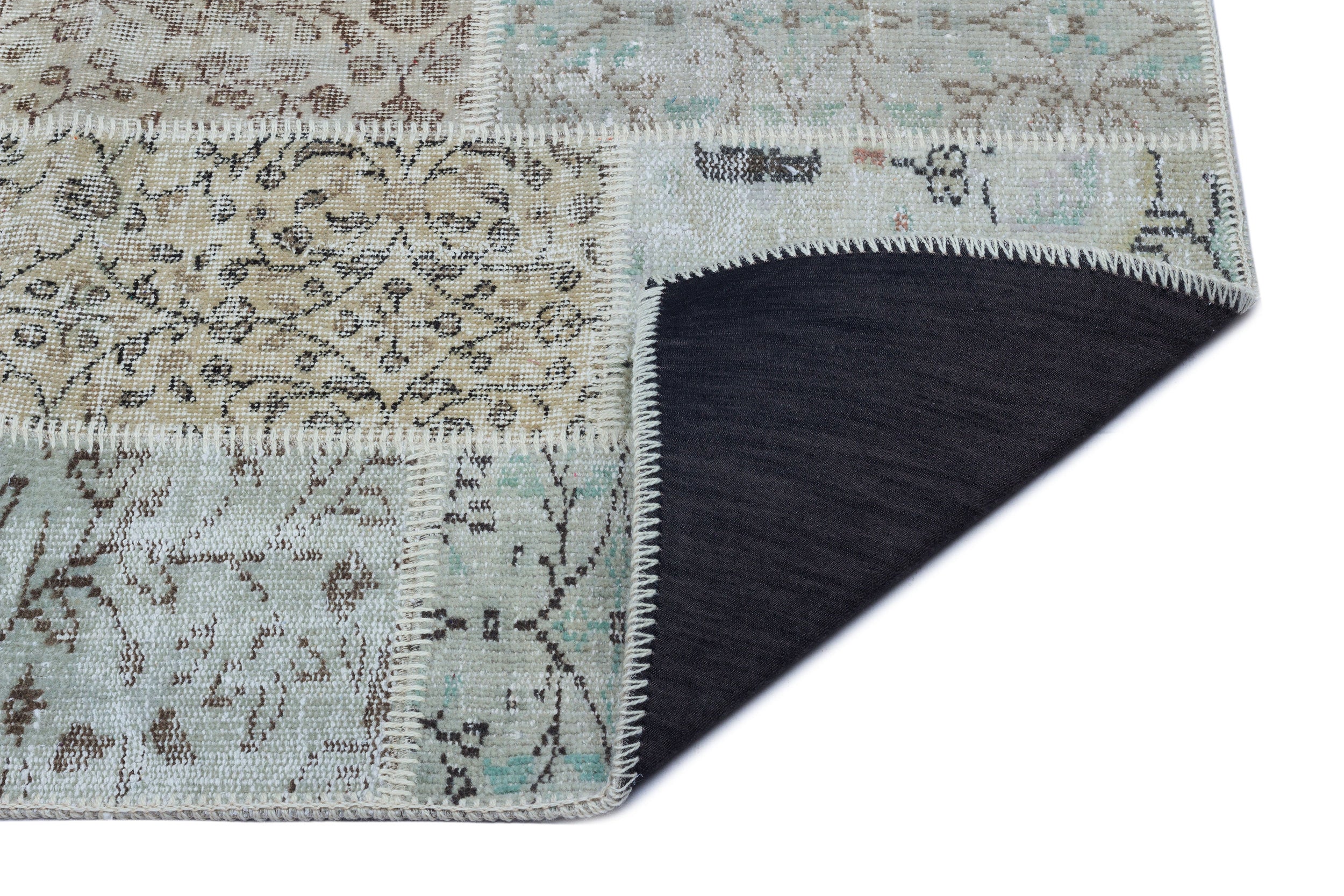 Beige Over Dyed Patchwork Unique Rug 2'7'' x 4'11'' ft 80 x 150 cm