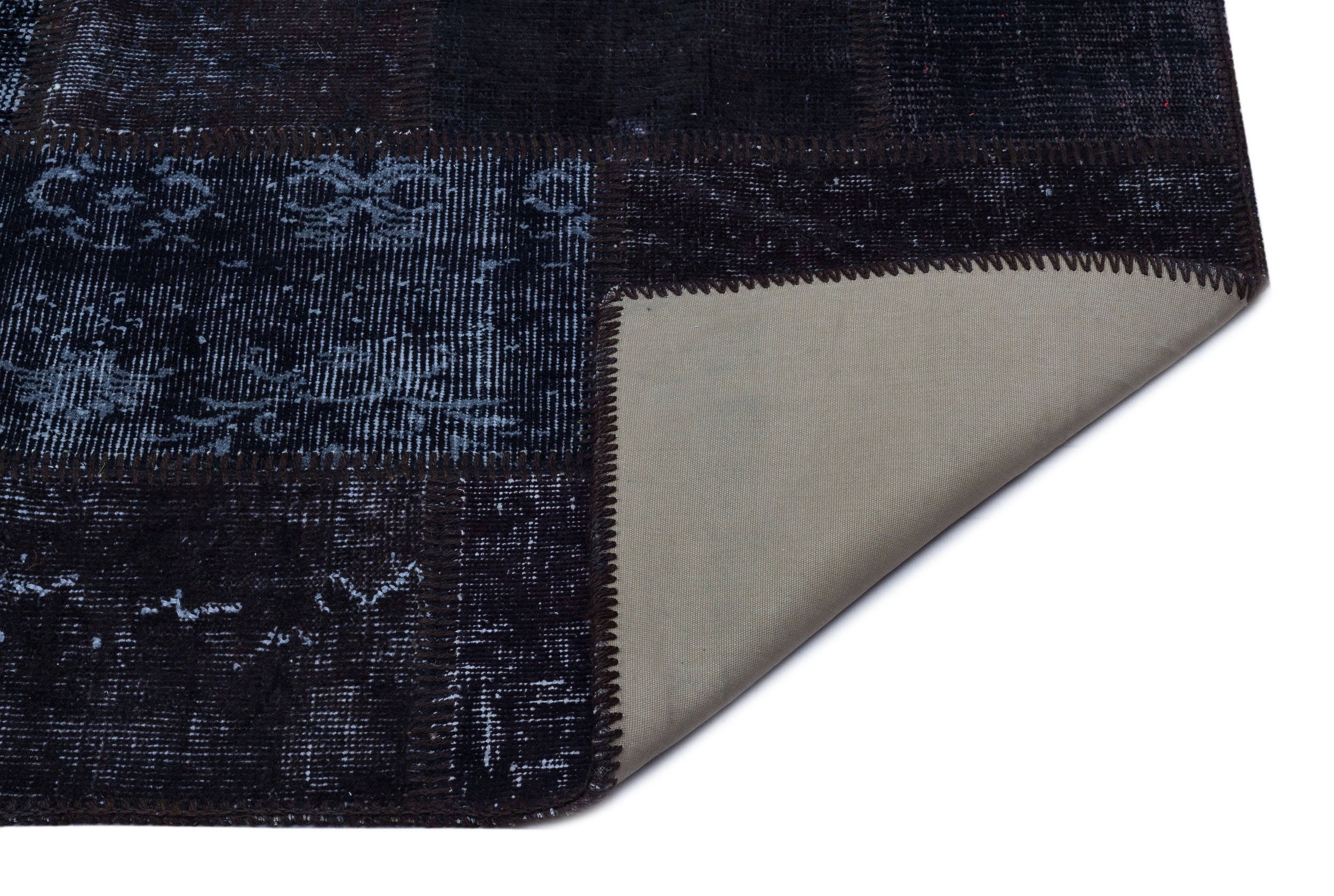 Black Over Dyed Patchwork Unique Rug 2'7'' x 4'11'' ft 80 x 150 cm