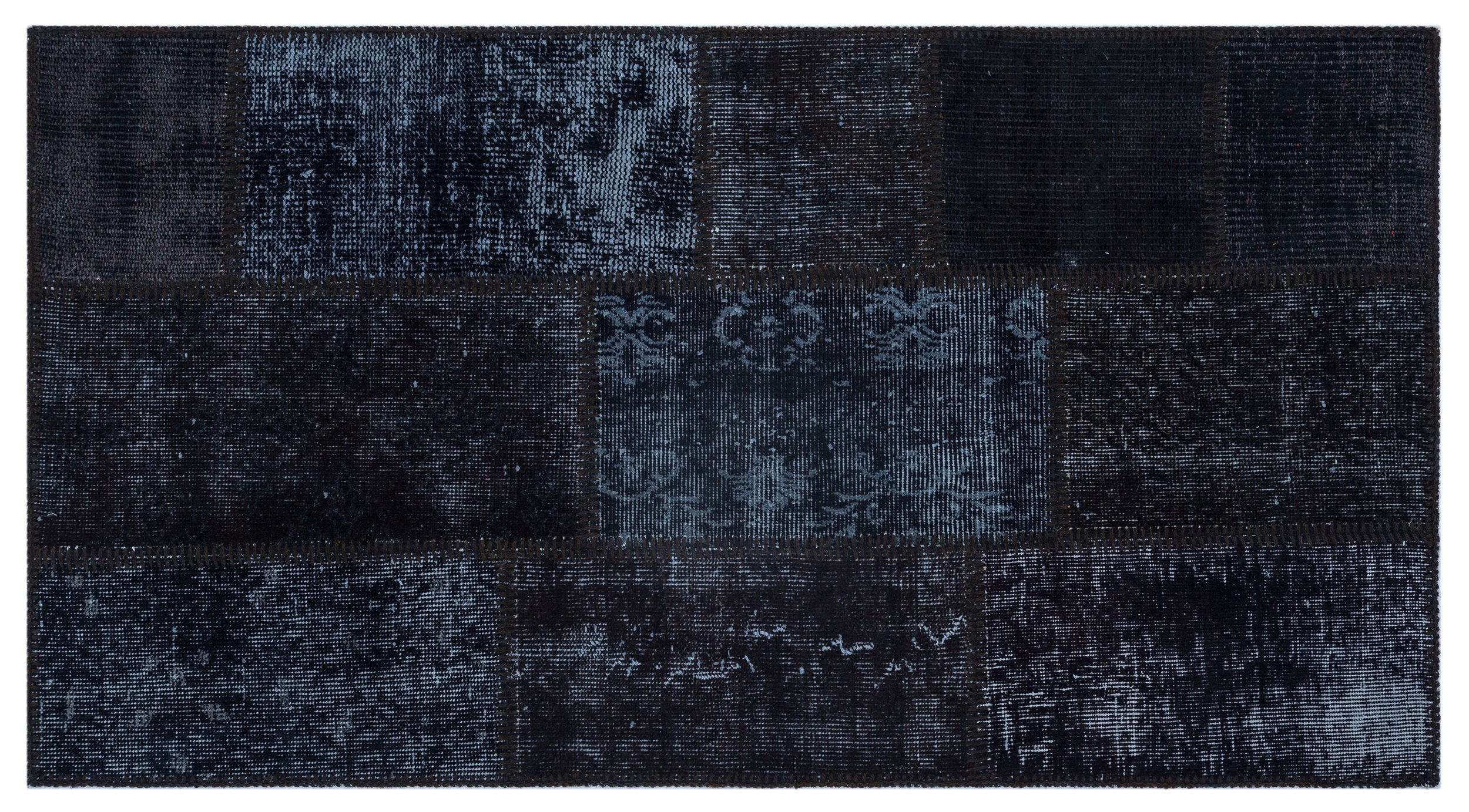 Black Over Dyed Patchwork Unique Rug 2'7'' x 4'11'' ft 80 x 150 cm