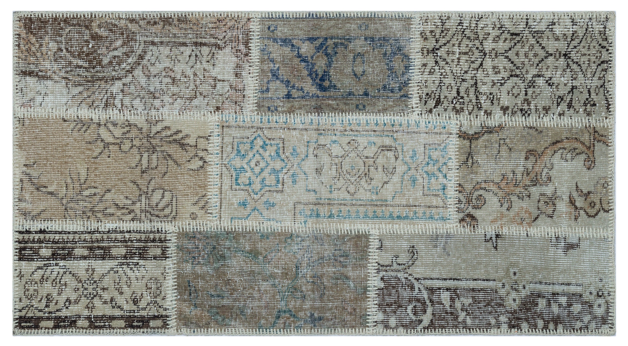 Beige Over Dyed Patchwork Unique Rug 2'7'' x 4'11'' ft 80 x 150 cm
