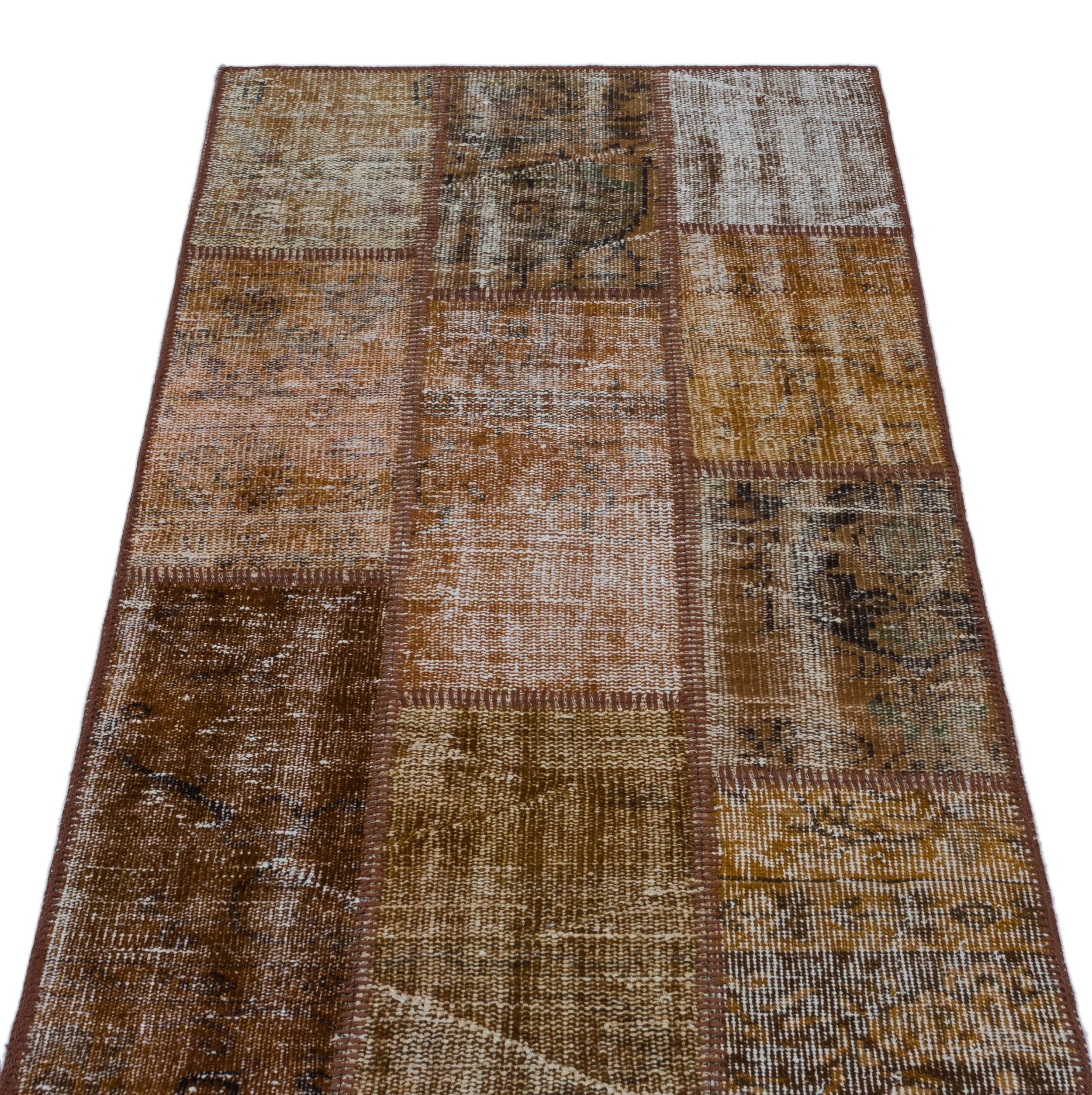 Brown Over Dyed Patchwork Unique Rug 2'7'' x 4'11'' ft 80 x 150 cm