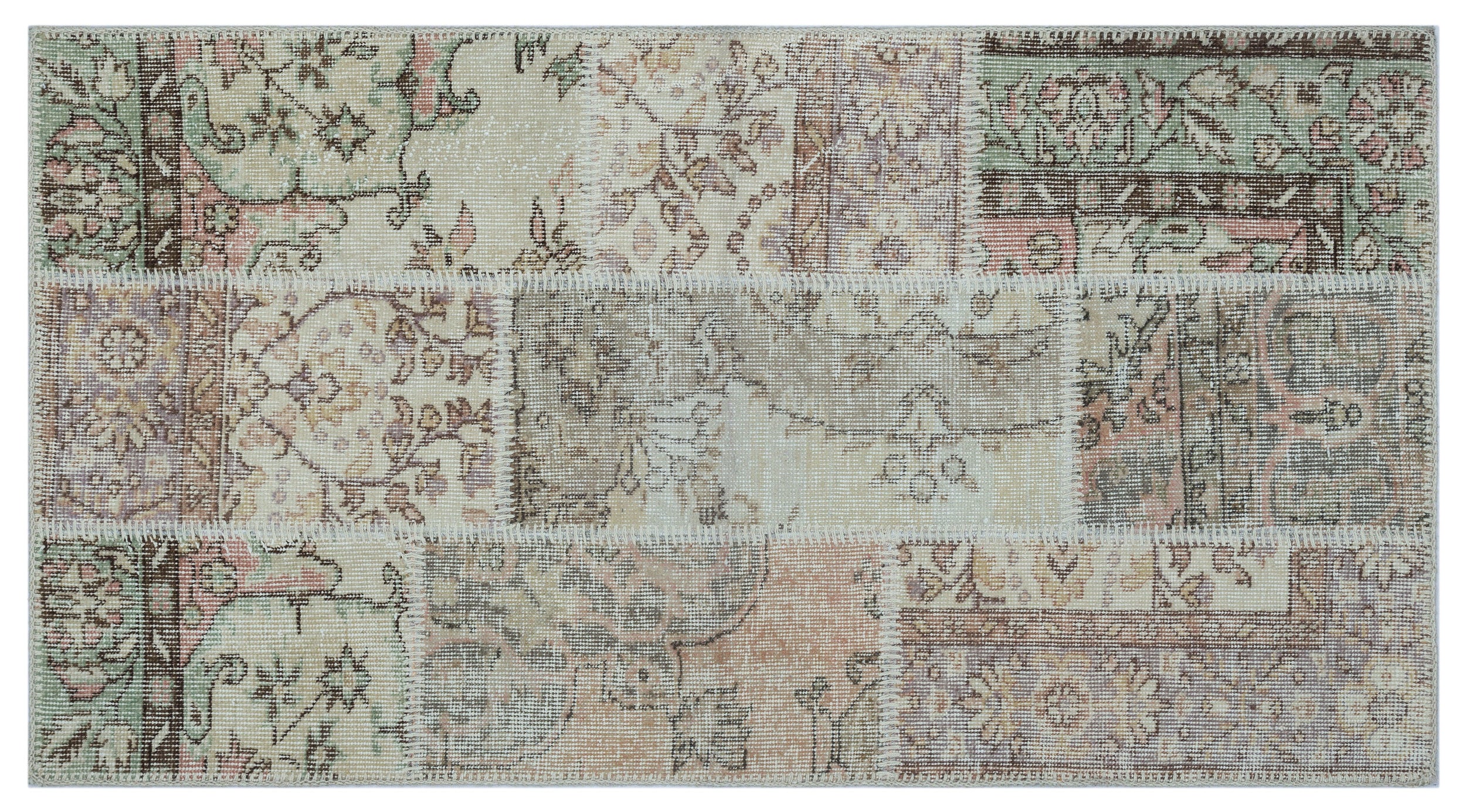 Beige Over Dyed Patchwork Unique Rug 2'7'' x 4'11'' ft 80 x 150 cm