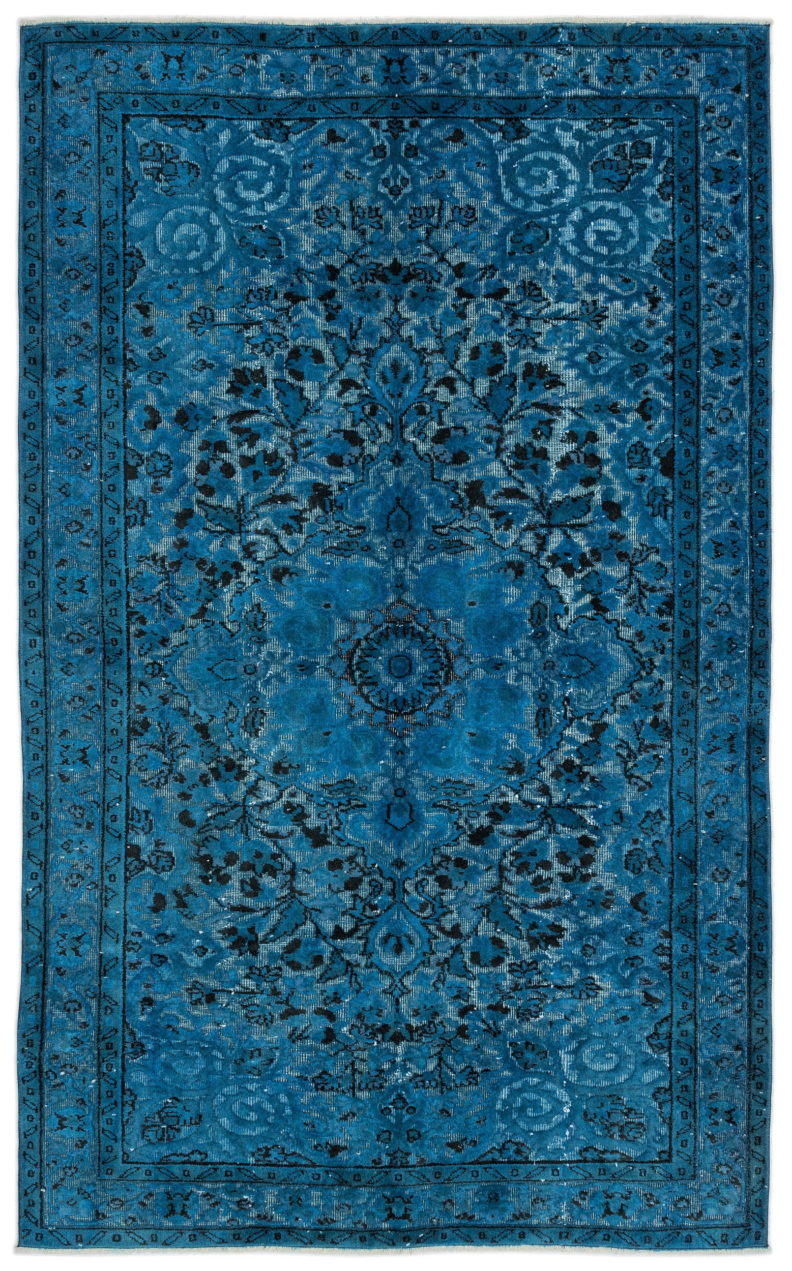 Turquoise  Over Dyed Carved Rug 5'4'' x 8'8'' ft 162 x 264 cm