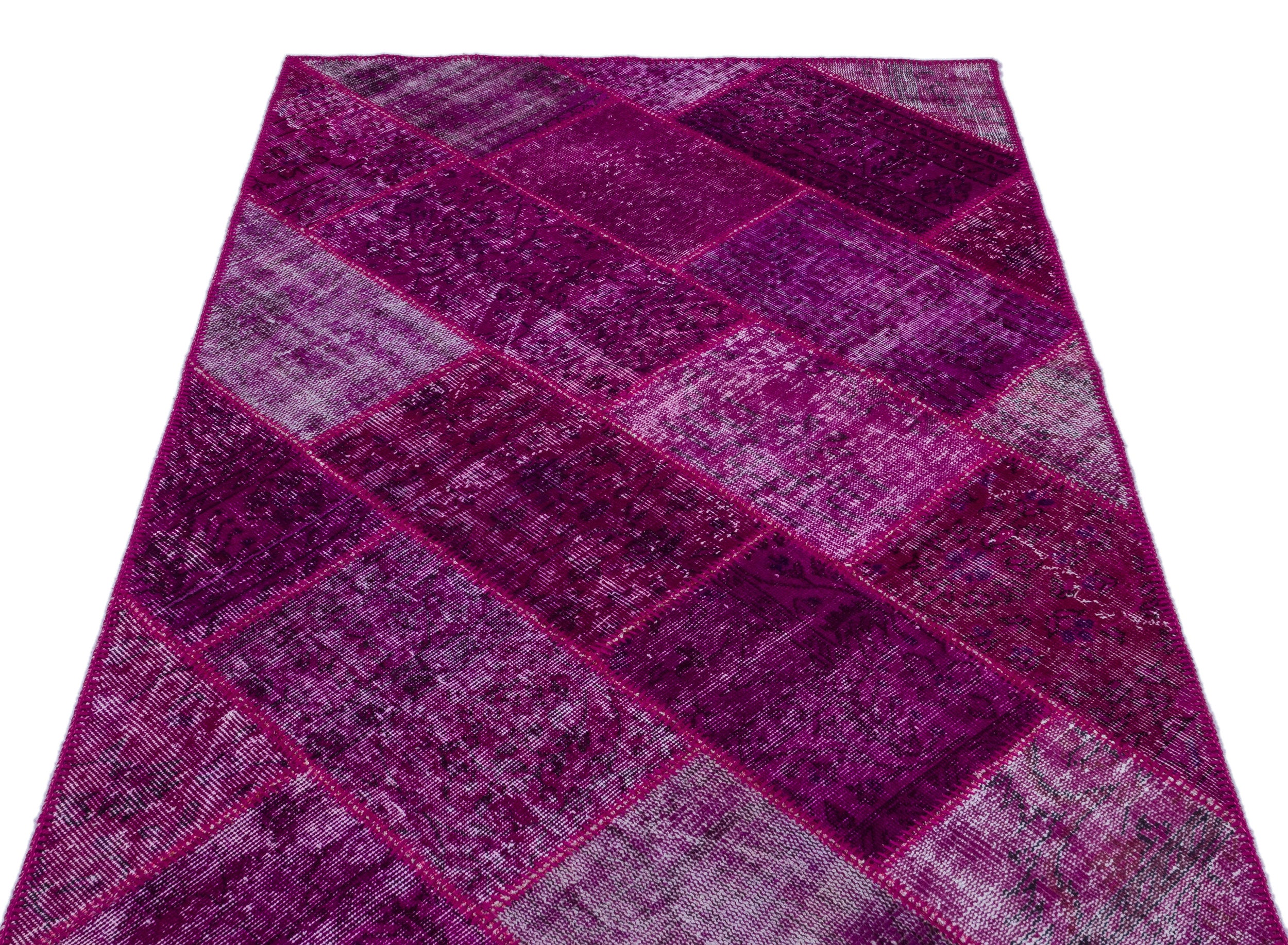 Fuchsia Over Dyed Patchwork Unique Rug 3'11'' x 5'11'' ft 120 x 180 cm