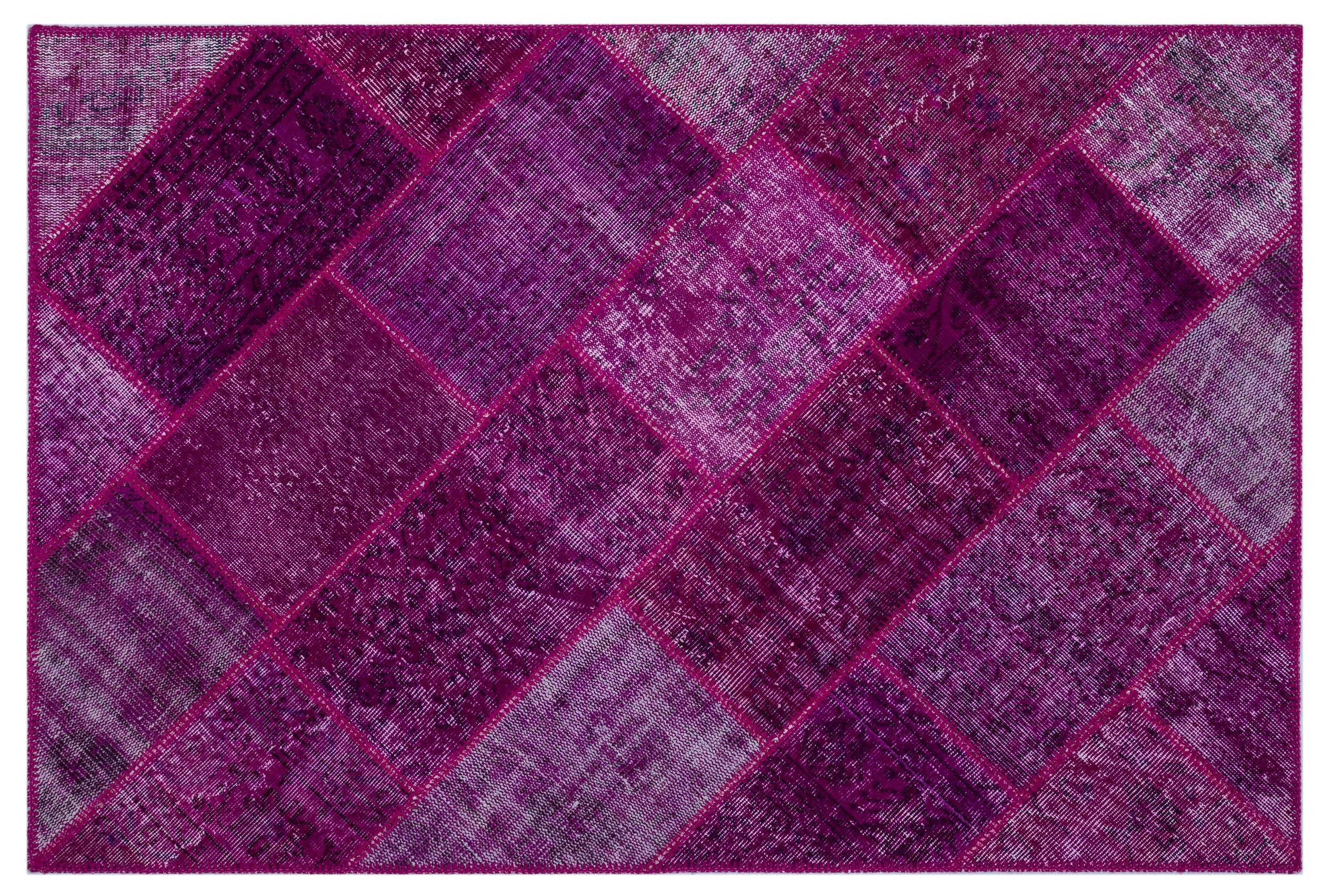 Fuchsia Over Dyed Patchwork Unique Rug 3'11'' x 5'11'' ft 120 x 180 cm