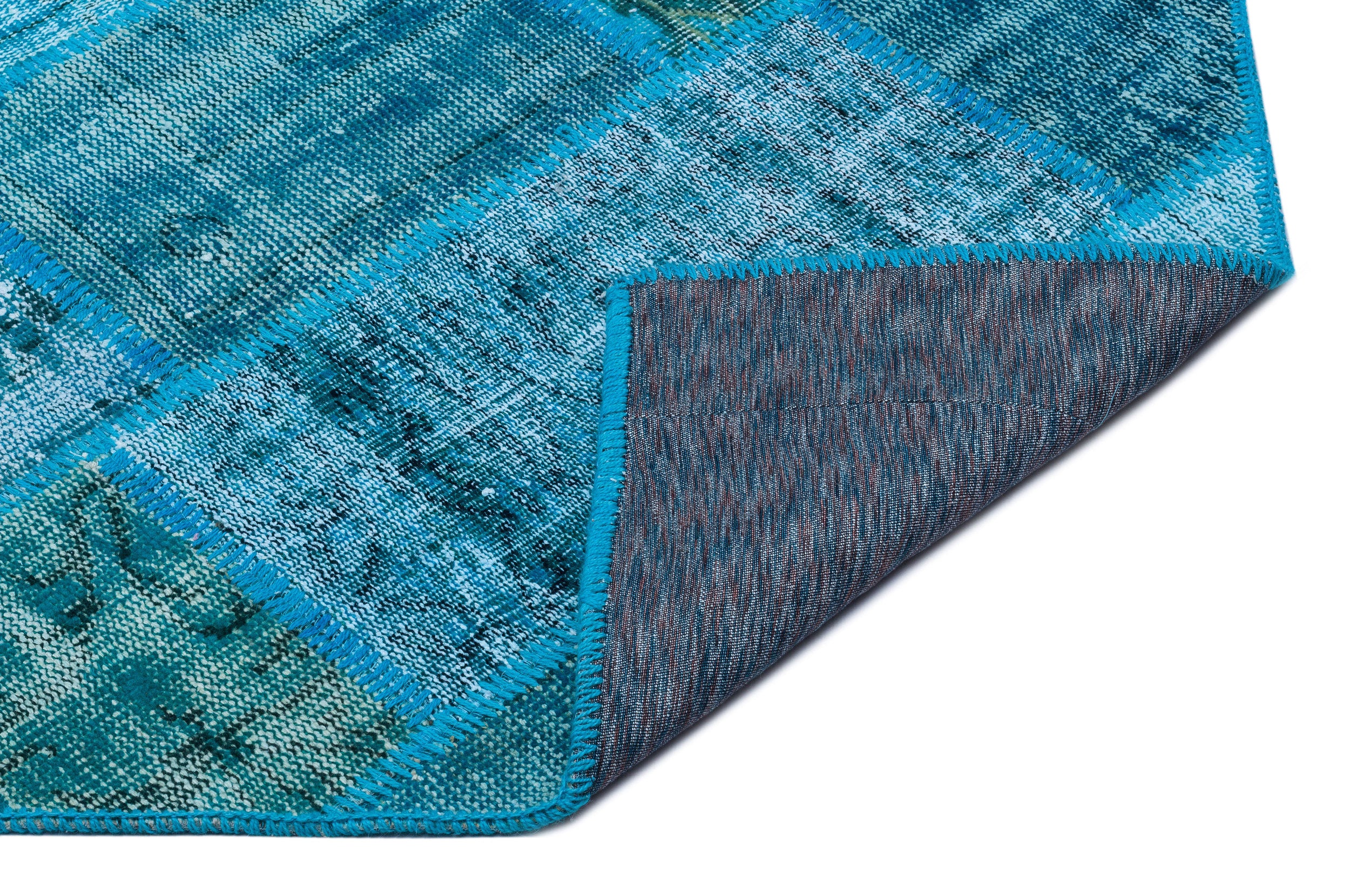 Turquoise  Over Dyed Patchwork Unique Rug 3'11'' x 5'11'' ft 120 x 180 cm