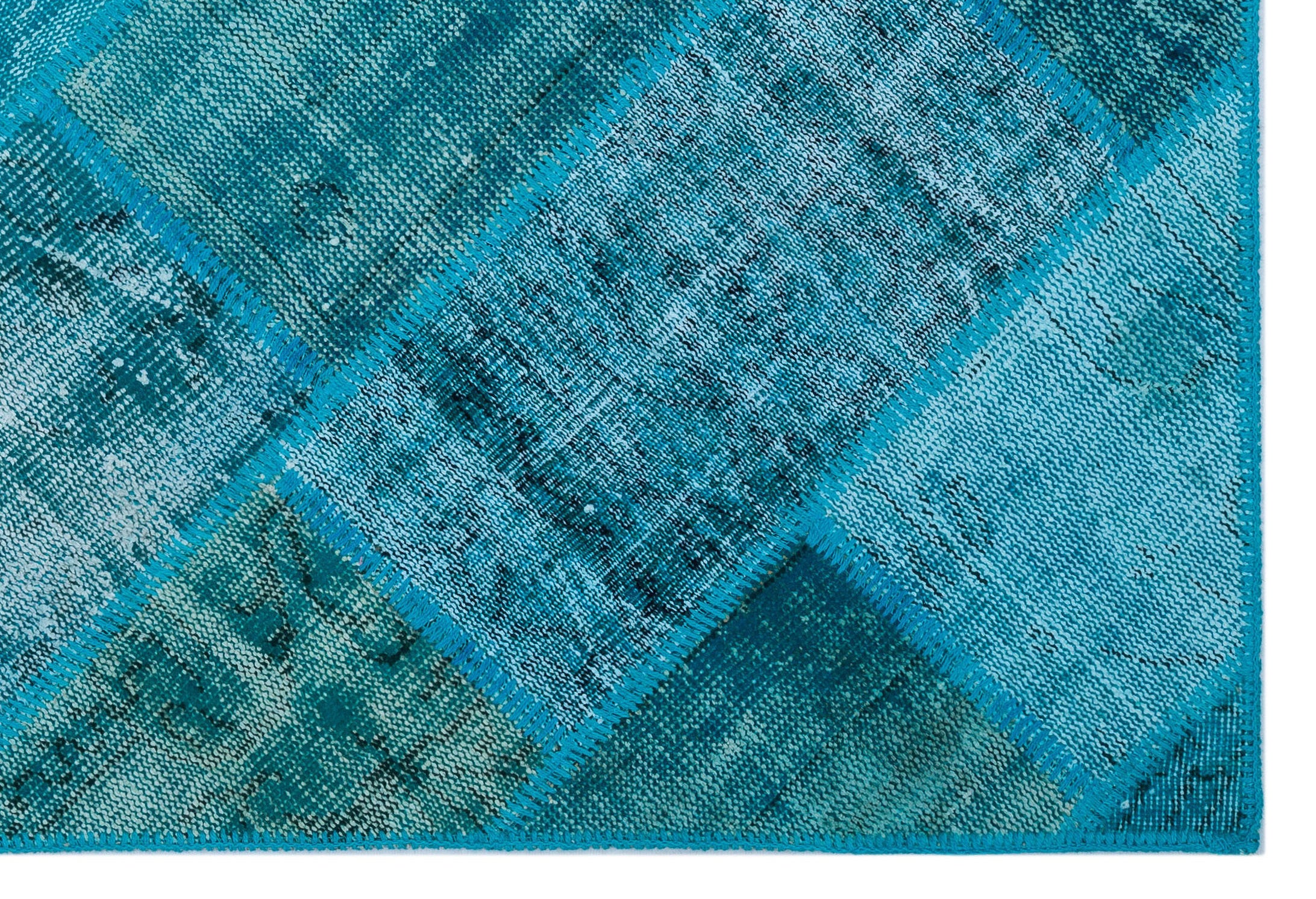 Turquoise  Over Dyed Patchwork Unique Rug 3'11'' x 5'11'' ft 120 x 180 cm