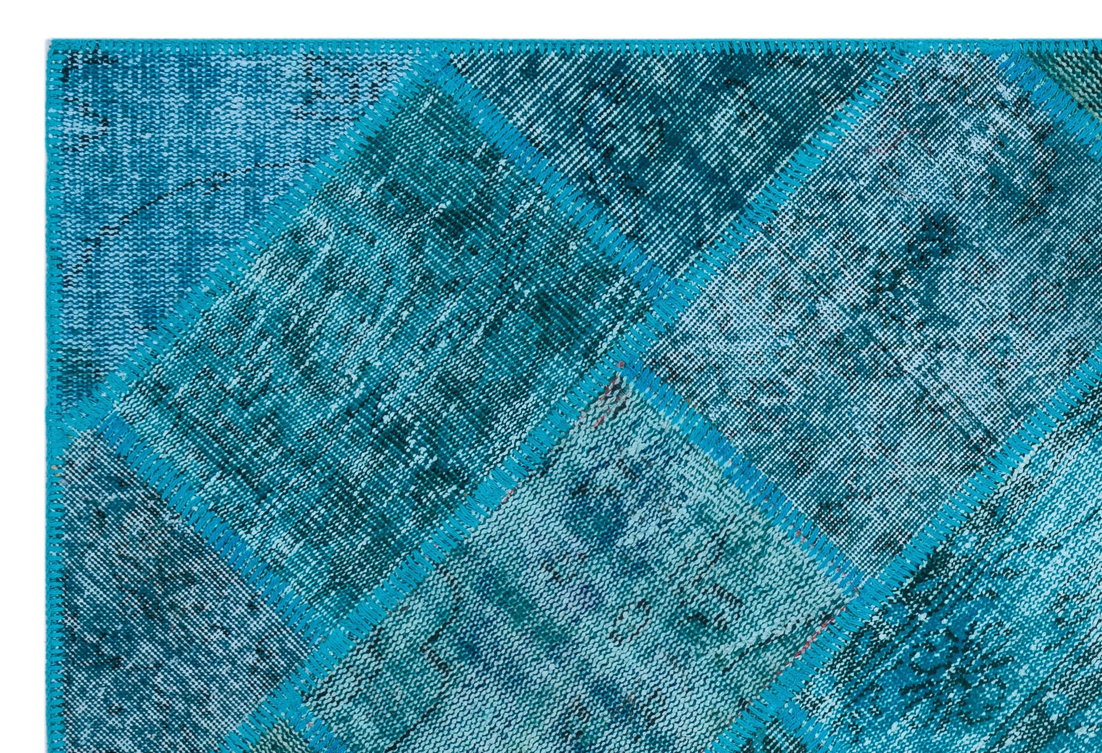 Turquoise  Over Dyed Patchwork Unique Rug 3'11'' x 5'11'' ft 120 x 180 cm